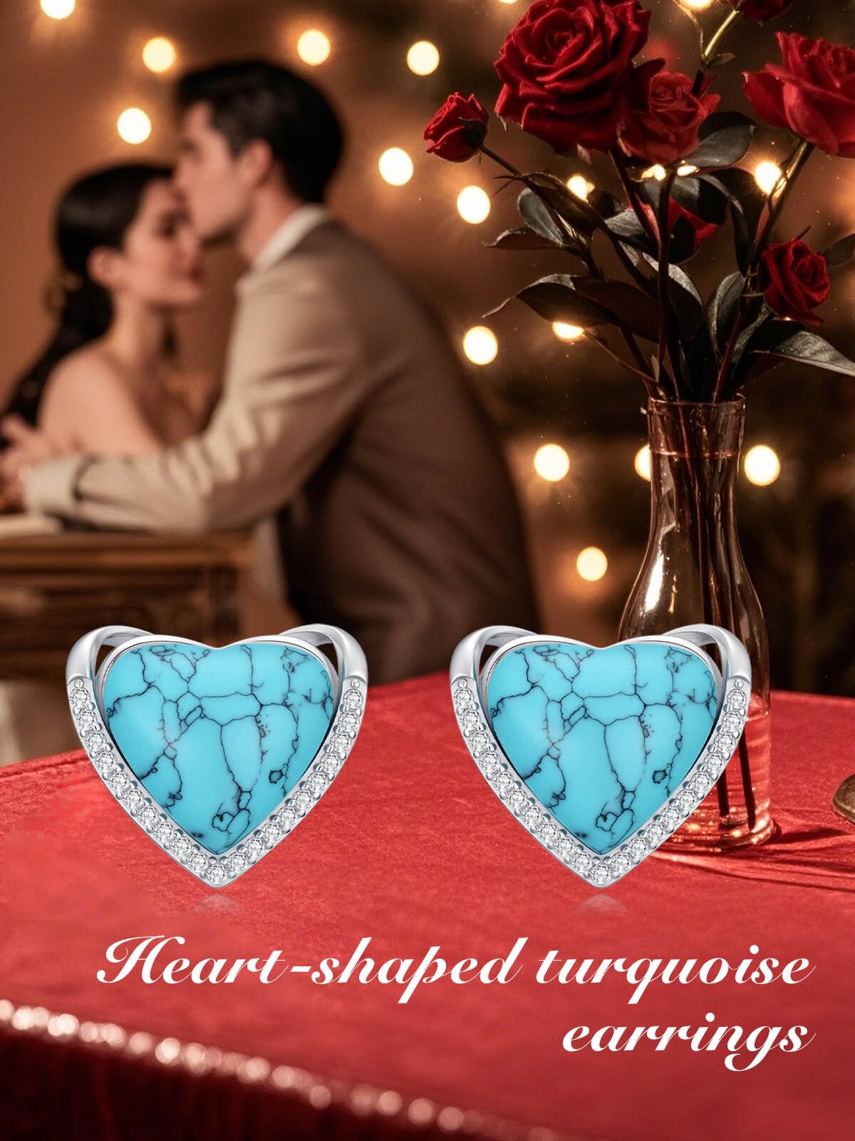 WINNICACA Heart Stud Earrings for Women Turquoise Earrings 925 Sterling Silver Jewelry Hypoallergenic Gift for Sensitive Ears Birthday Mothers Day Gifts for Women Mom Wife