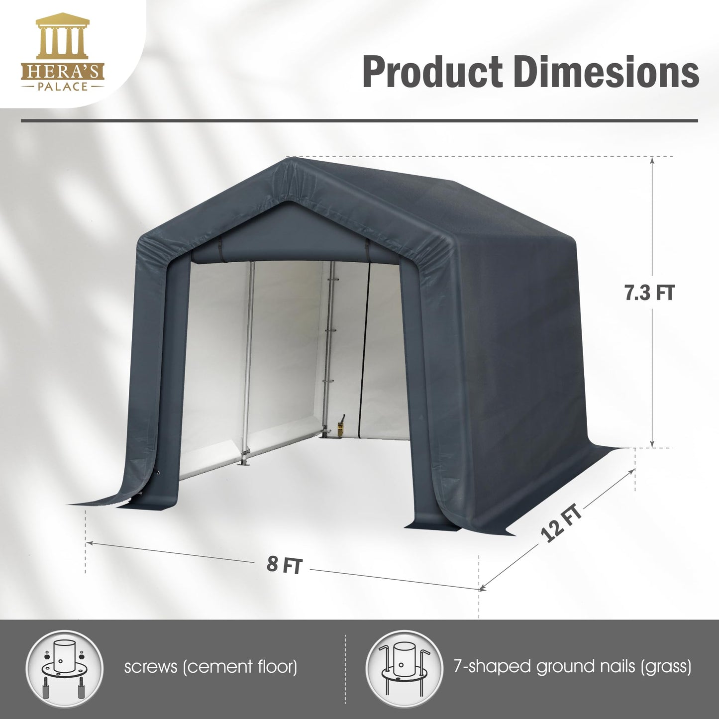 HERA'S PALACE 8x12ft Heavy Duty Carport Motorcycle Storage Shed Small Outdoor Anti-Snow Portable Canopy Shelter with 2 Doors Garage Tent for Garden Tools Bike