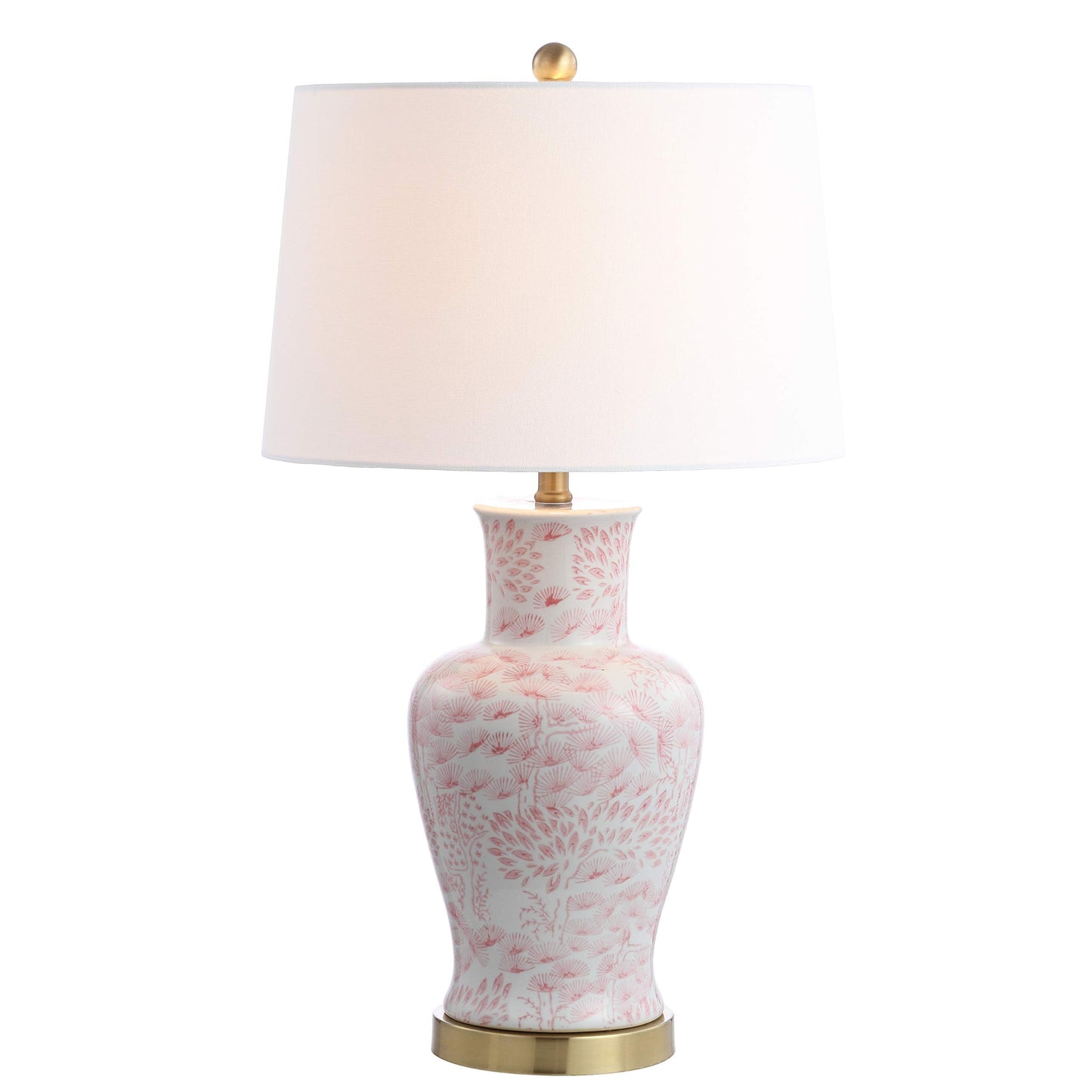 SAFAVIEH Lighting Collection – Calli Set of 2 Pink & White Chinoiserie Ceramic Table Lamps with Brass Gold Accents, 28-Inch Bedroom or Living Room Lamps, LED Bulbs Included (TBL4161A-SET2)