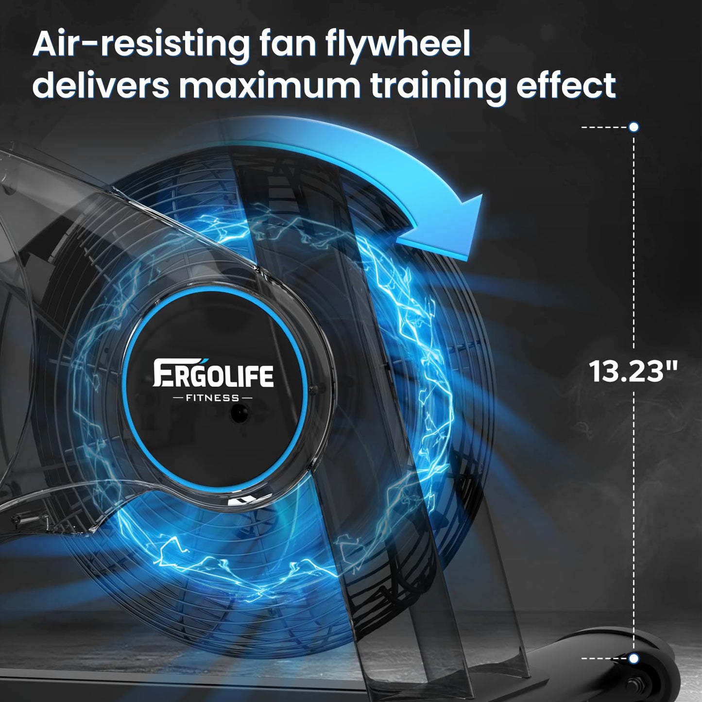 ERGOLIFE Air + Magnetic Resistance Exercise Bike, Stationary Fan Bike with Exclusive App, 8 Resistances Indoor Cycling with 300lbs Weight Capacity & Tablet Holder for Weight Loss