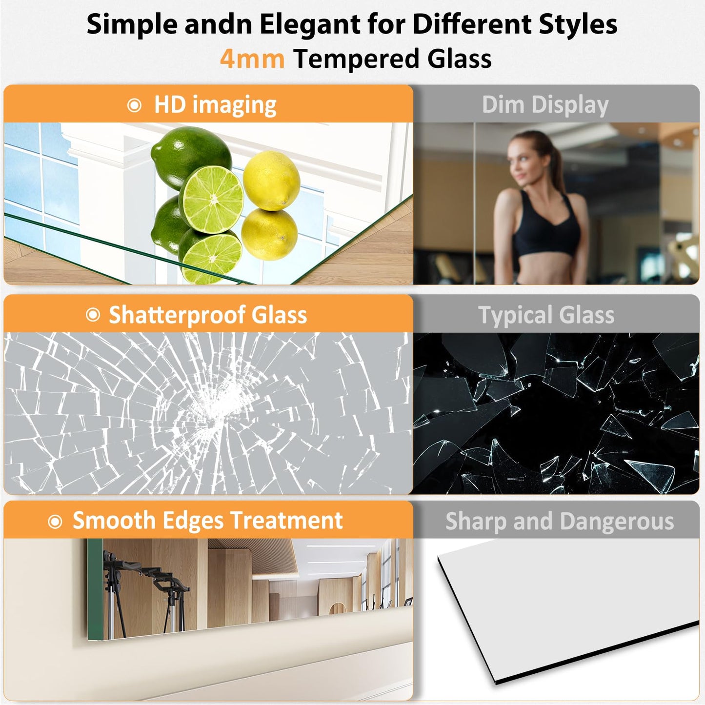 STAWDY Home Gym Mirror,48X24 Inch -2PCS Large Frameless Full Body Wall Mirror Length Tempered Glass Wall-Mounted Mirror for Gym,Yoga,Bedroom,Bathroom,Exercise Room