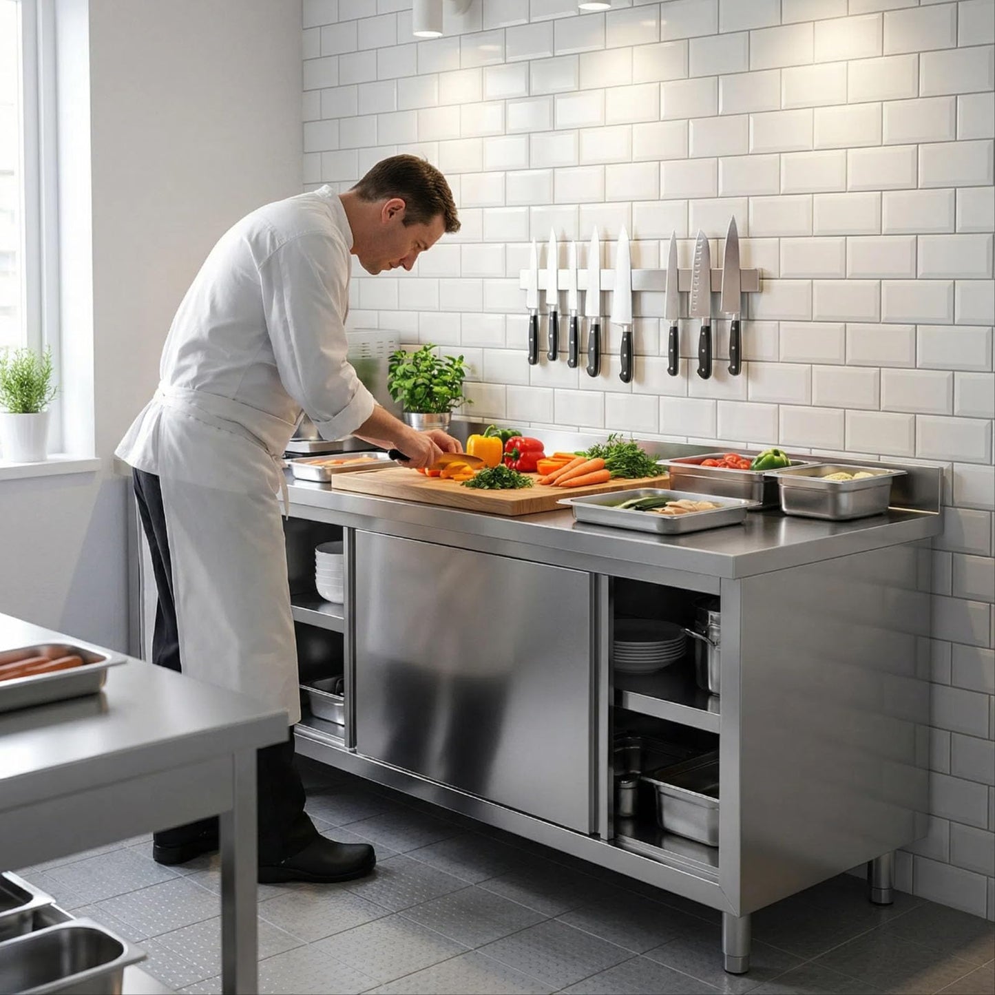YTALUTTNIE Stainless Steel Work Table with Cabinet, Commercial Kitchen Large Space Storage Prep Table, Heavy Duty Stainless Steel worktable with Shelves for Kitchen Outdoor (no shelf, 100*50*80cm)