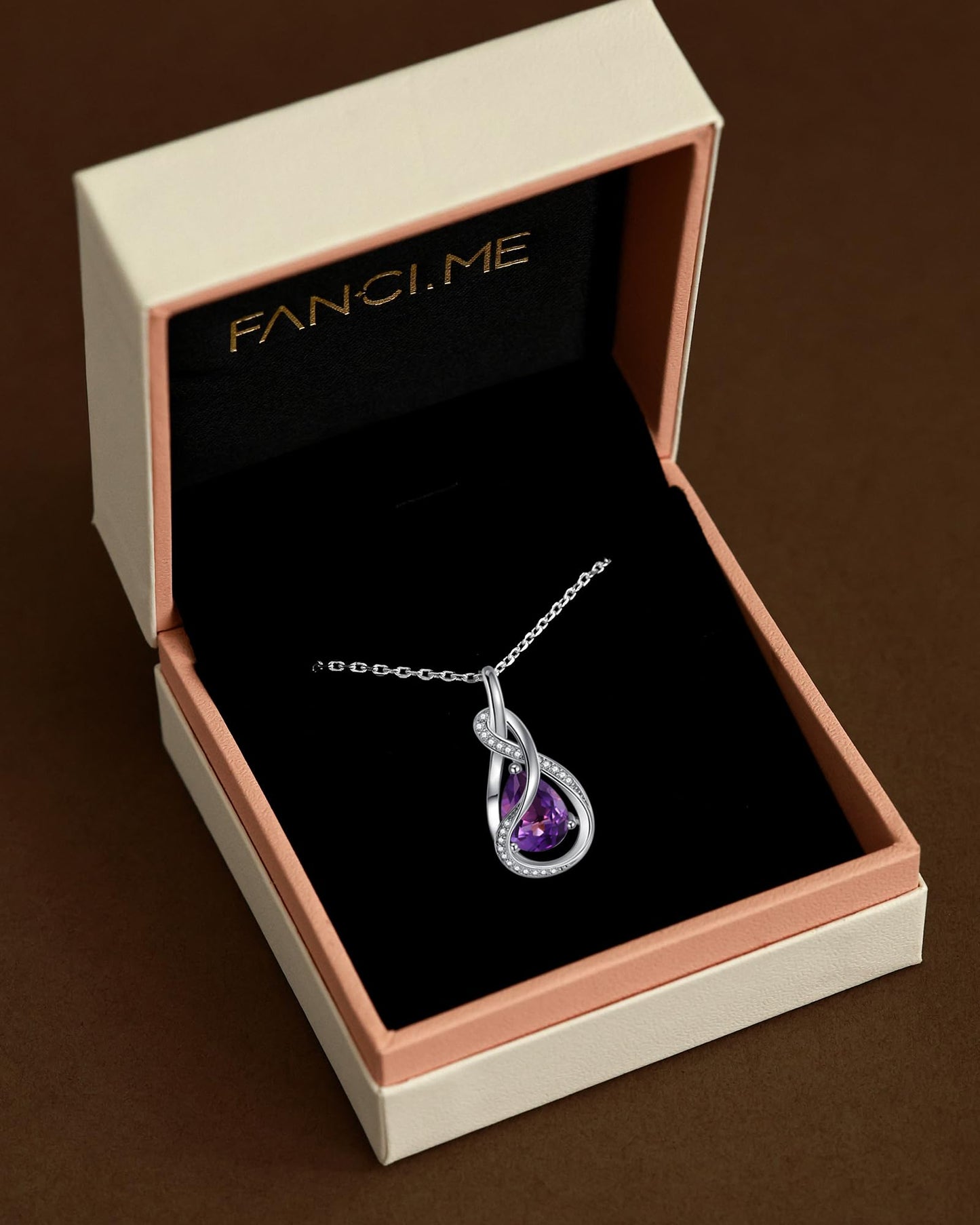 FANCIME Amethyst Necklace Feburary Birthstone Sterling Silver Infinity Knot Pendant Necklace Purple Gemstone Fine Jewelry Birthday Mothers Day Gifts for Women Mom