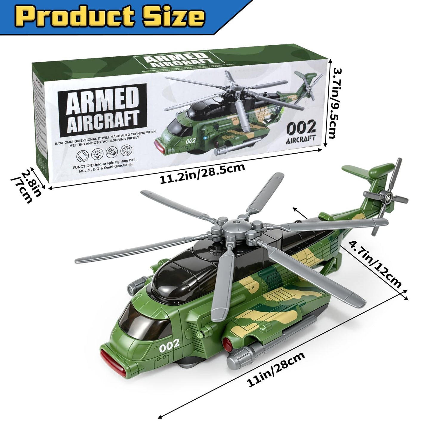 Bloolilies Helicopter Toy for Kids 3-5 6 7, Army Military Toy Helicopters with Lights and Music for Toddlers Birthday Gift, Bump and Go Airplane Toys for Boys Girls 3 4 5 6 7 Years Olds