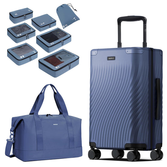ECOHUB Hardside Expandable Carry On Luggage 2 Set and Packing Cubes 7 Set Tear-Resistant Packing Cubes, Blue