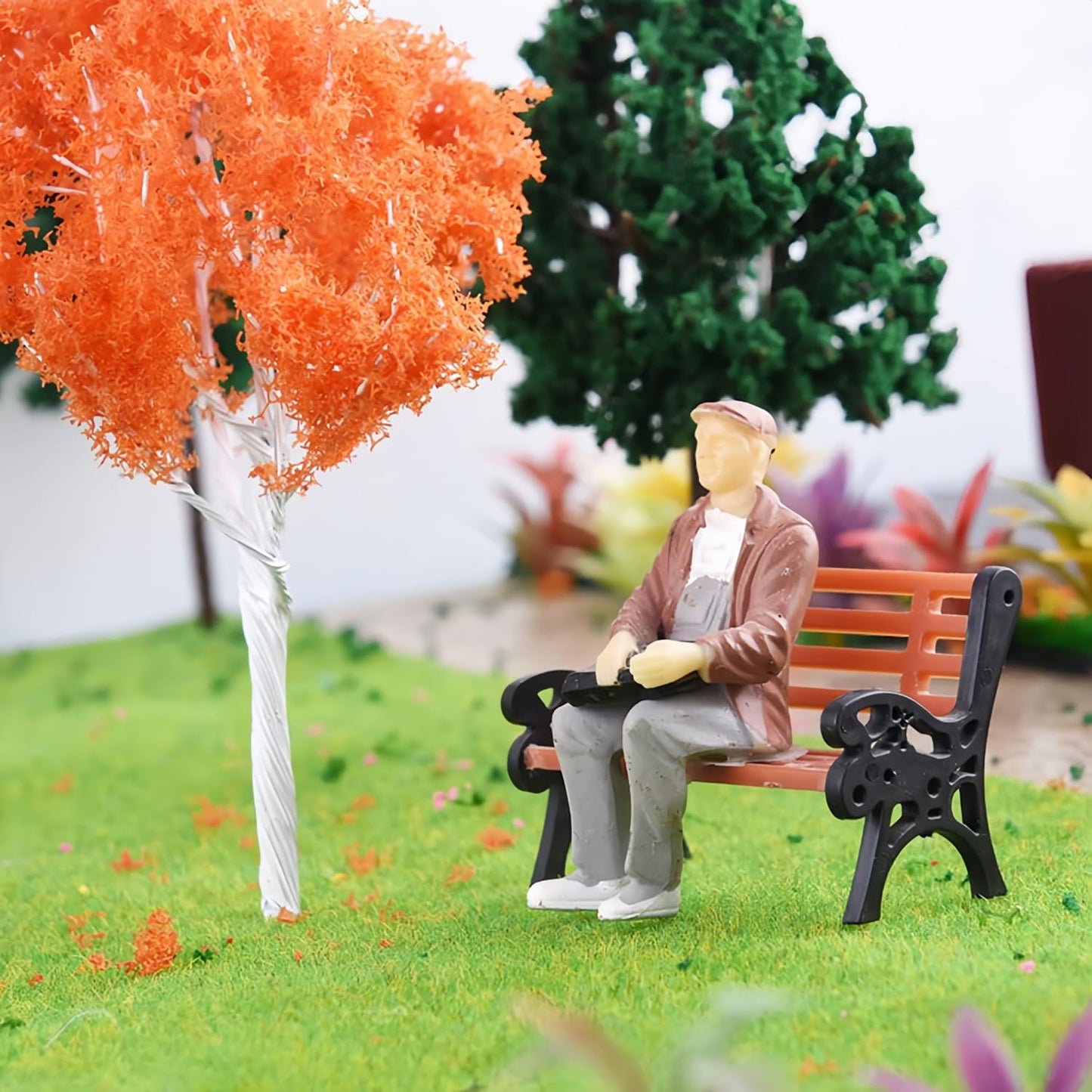 8Pcs Miniature Park Street Bench Chair Model, 1:24 Scale Garden Seats, Tiny Park Benches Settee for Dollhouse and Fairy Garden Accessories, Train Platform and Miniature Landscape,1.65 in, Brown