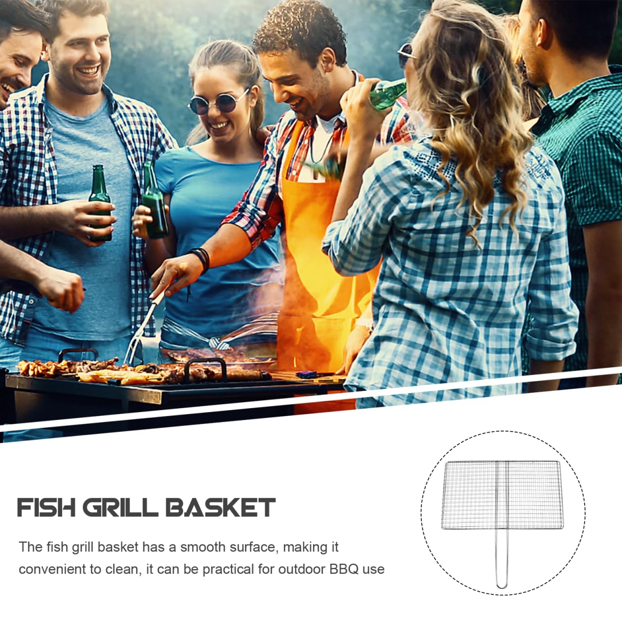 BESPORTBLE Fish Grill Basket, Fish Grilling Basket for Outdoor Stainless Steel Folding Grill Accessories Grill Basket for Bar Camping Picnics Parties