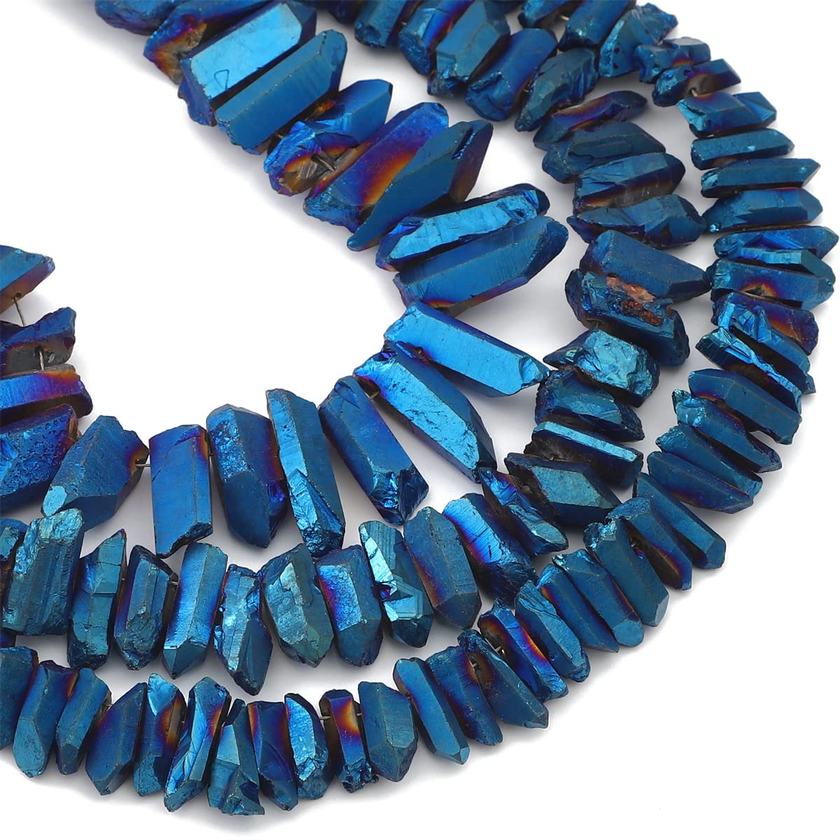 BEADIA Dark Blue Titanium Coated Crystal Quartz Spike Point Stick Beads Rough 1.0"-1.5" for Jewelry Making 15 Inch/Strand
