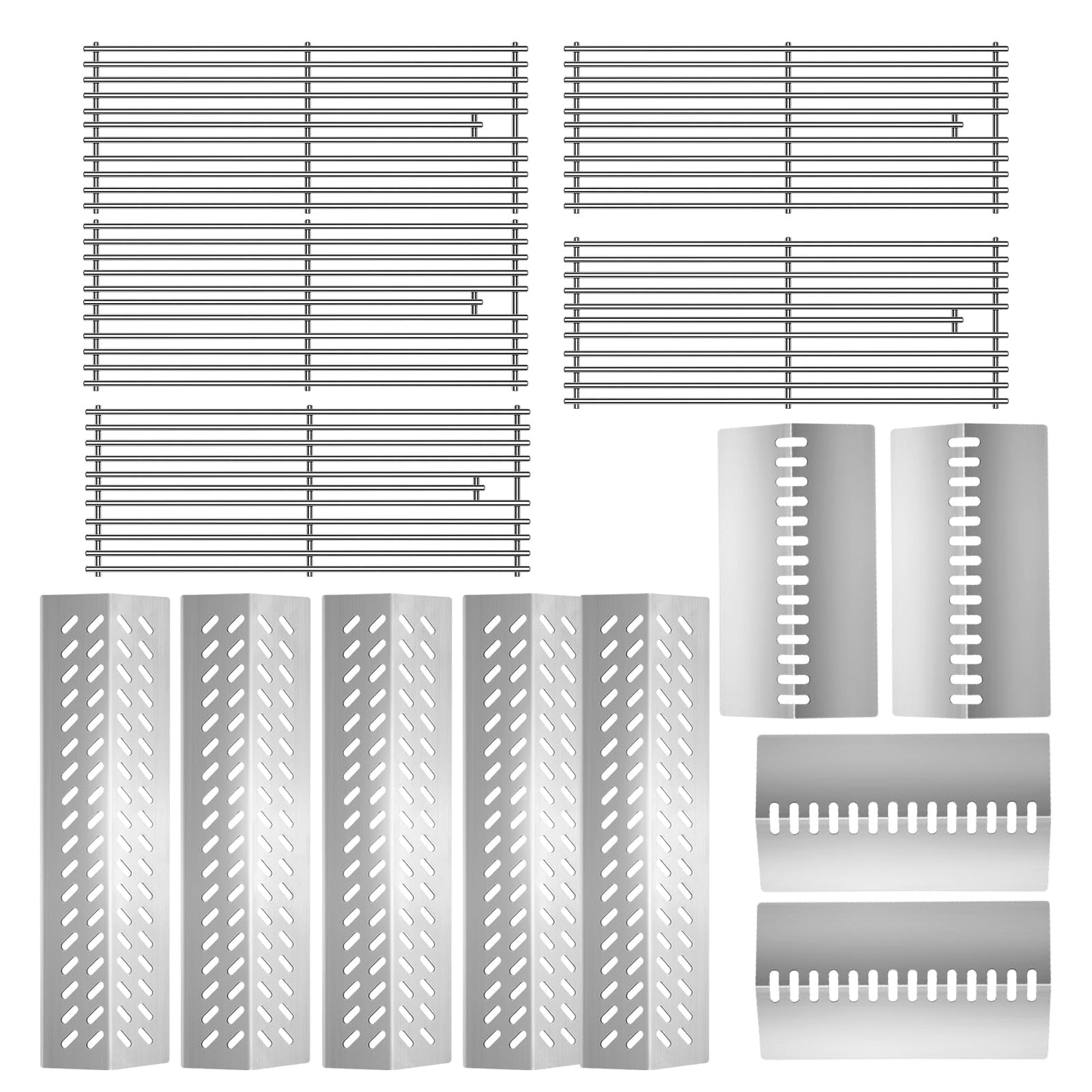 LPTNFRTN Stainless Steel 5pcs 16631 Flame Tamer Flavor bar and 4pcs 16520 Heat Plate Shield with 5 pcs 16517 Cooking Grates for Bull Grill Replacement Parts,for Bull Angus 5 Burner Grills