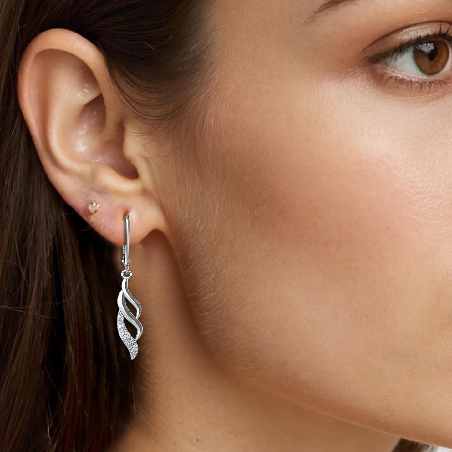 Hypoallergenic Silver Leverback Earrings for Women, Sparkly Teardrop Dangle Earrings, Lightweight, Tarnish-Resistant, Nickel-Free, Perfect for Work, Parties & Gifts (Wings)