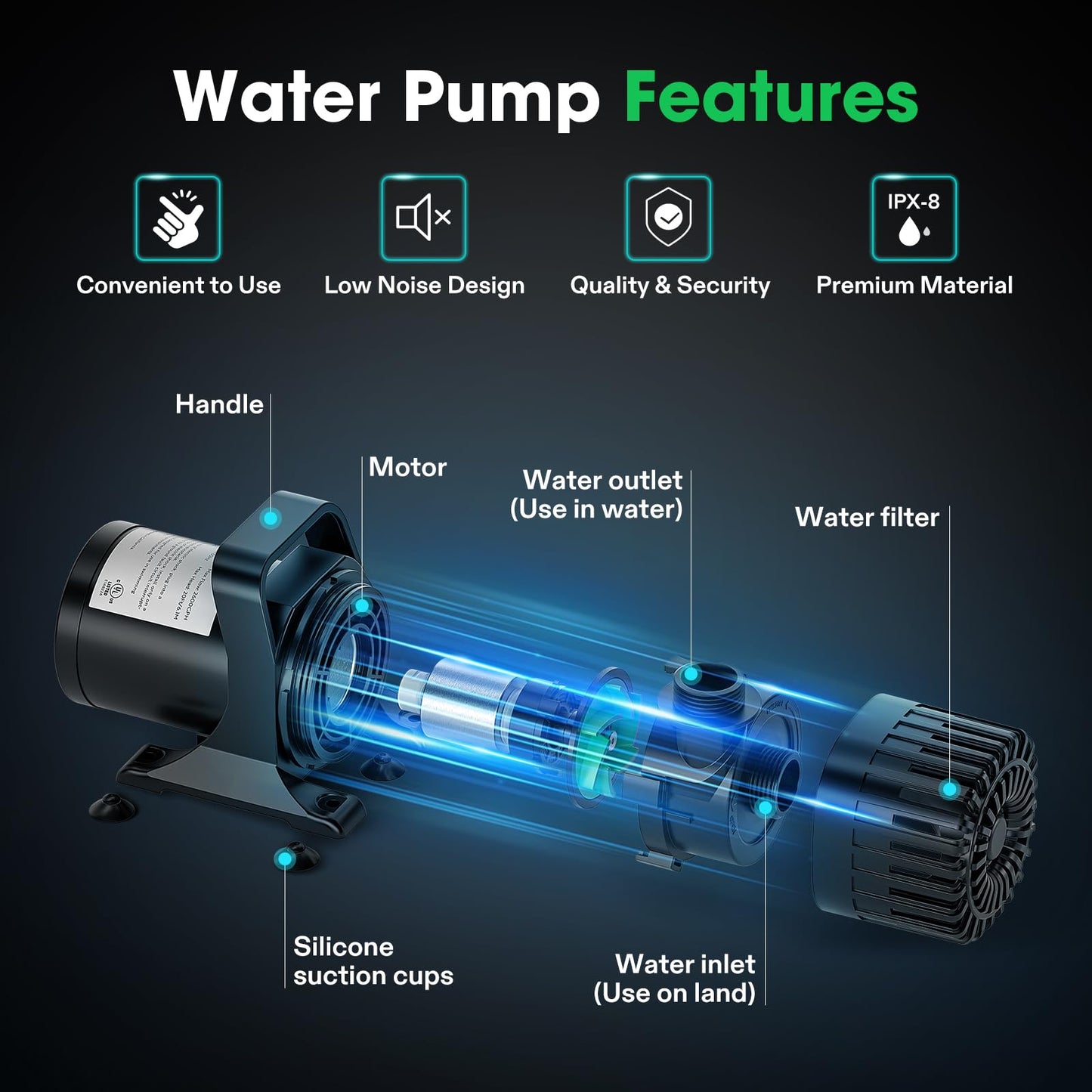 VIVOSUN 2700 GPH Submersible Water Pump with Barrier Bag, 120W Pond Pump with 15FT. Lift Height, Ultra Quiet Aquarium Pump for Pond, Waterfall, Fish Tank, Statuary, Hydroponic