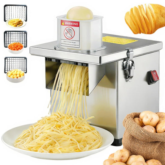 4 in 1 Commercial Vegetable Processor, 200W Electric Veggie Fruit Slicer Dicer Shredder & Strip Crinkle Cutter All Stainless Steel 110volt, for Commercial Home Use