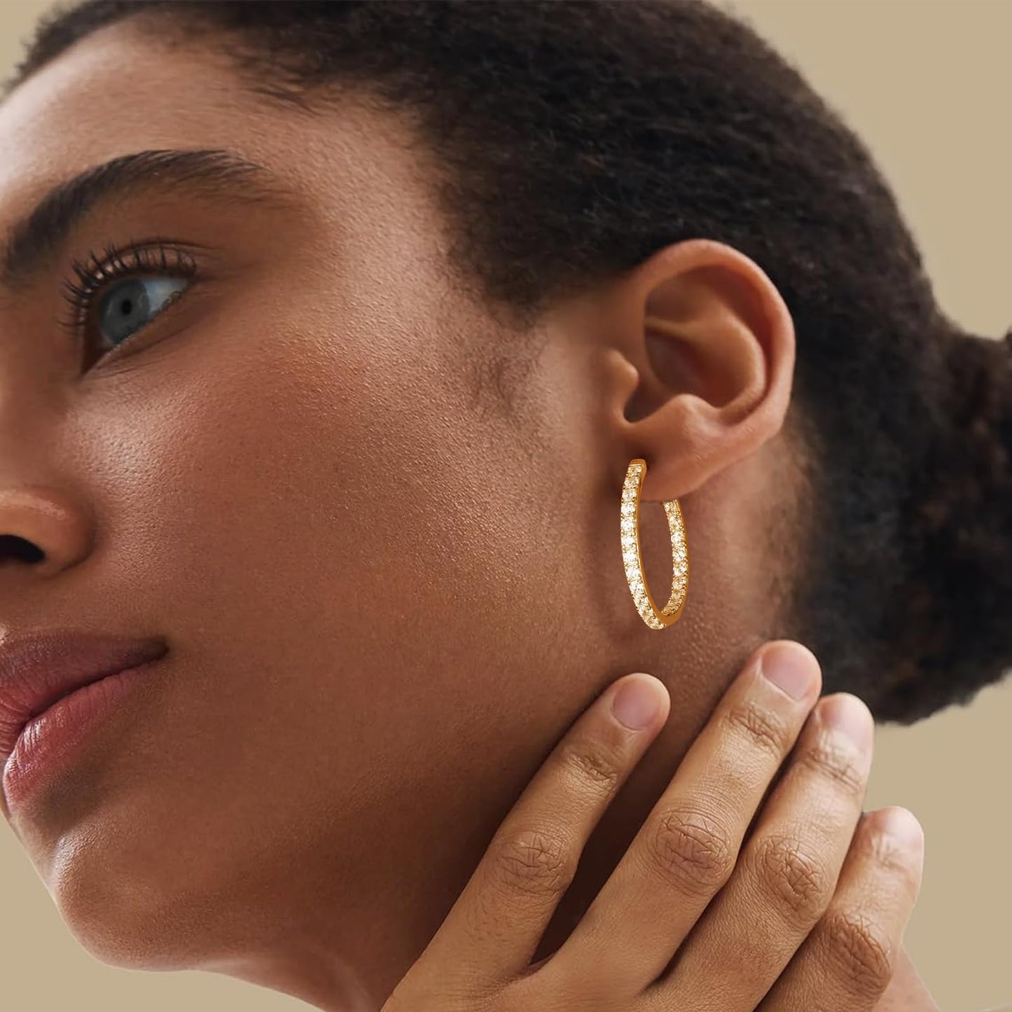 14K Gold Plated Cubic Zirconia Hoop Earrings 25mm Lab Created Diamond Hoops Chunky Hoop Earrings for Women Trendy Jewelry