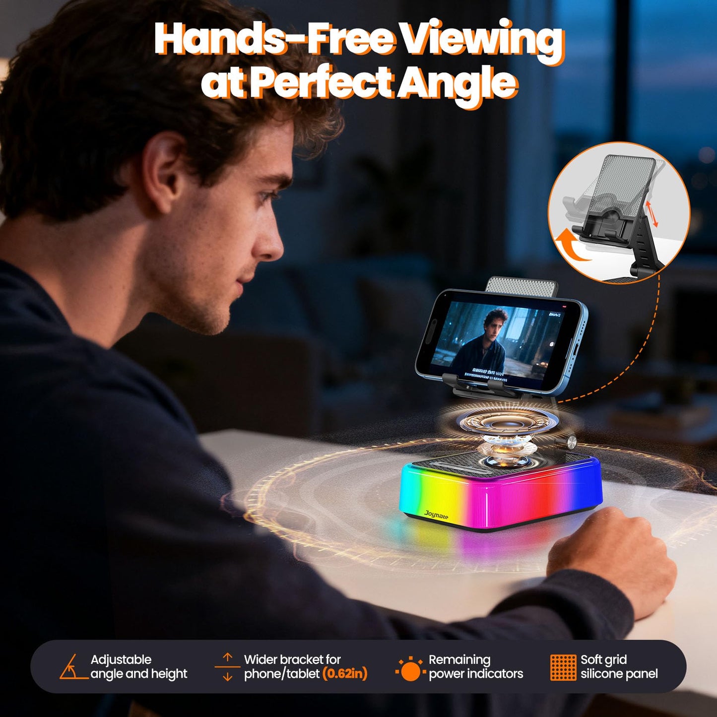 Gifts for Men and Women, Charger Phone Stand with RGB Lights and Bluetooth Speaker, Birthday Gifts for Husband,Wife and Teens Adjustable Angle Cell Phone Holder Valentine (Black)