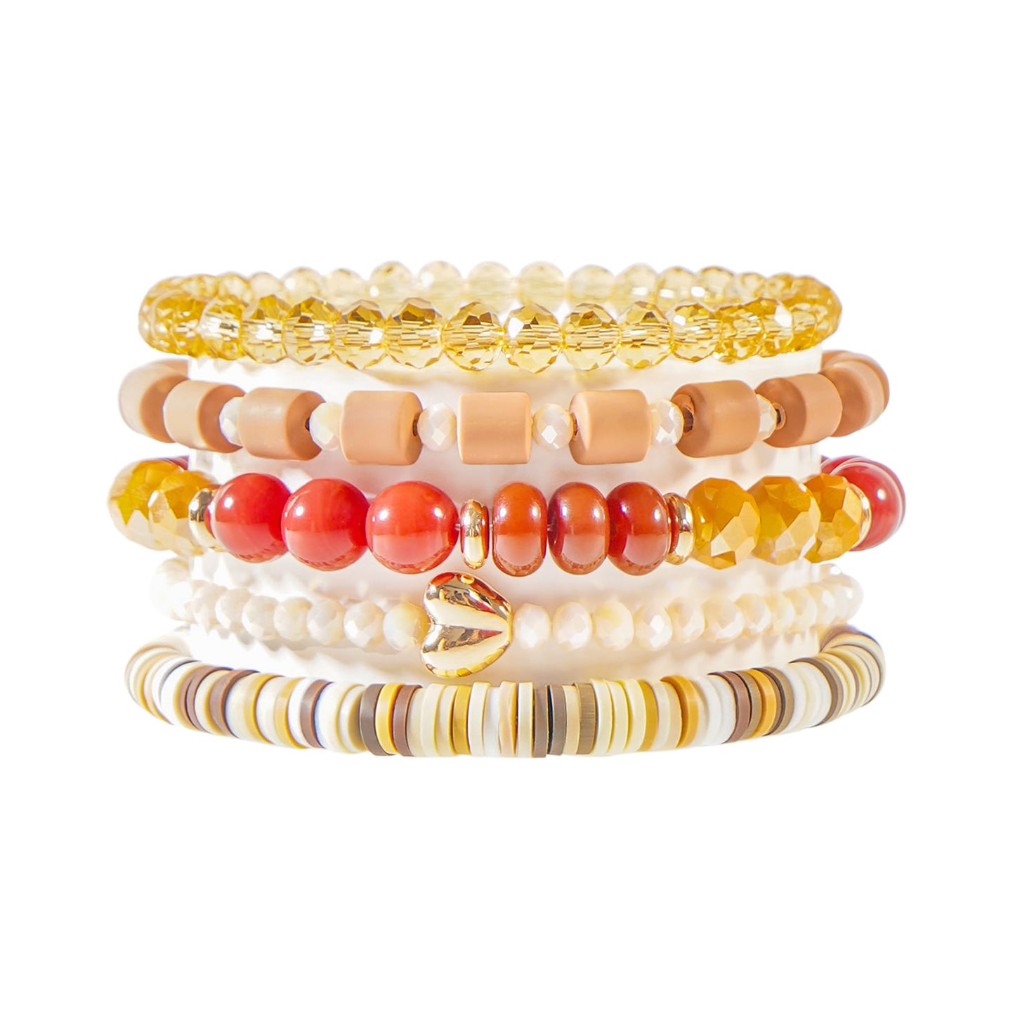 RISHEGAE Crystal Heishi Beaded Bracelet for Women Stackable Bracelet Layering Friendship Summer Stretch Bracelets for Women