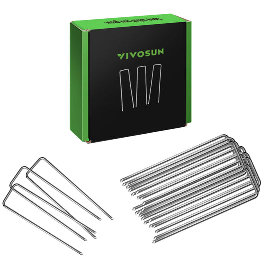VIVOSUN 6 Inch 100-Pack Landscape Staples, Galvanized Steel Garden Stakes 11 Gauge U-Shaped Pins for Weed Barrier Fabric, Soaker Hose, Holding Fence
