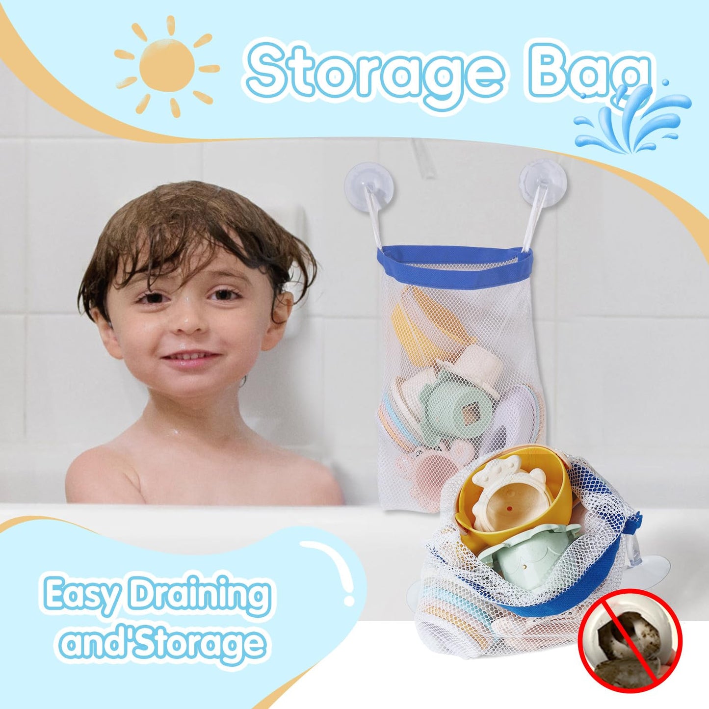 Baby Bath Toys for Kids Ages 1-3, 16PCS Mold Free Bath Toys for Toddler 2-4 & Babies 6-12-18 Months Bath Cups Watering Can with Storage Bag Montessori Bathtub Sand Pool Water Toys for 1+ Years Old