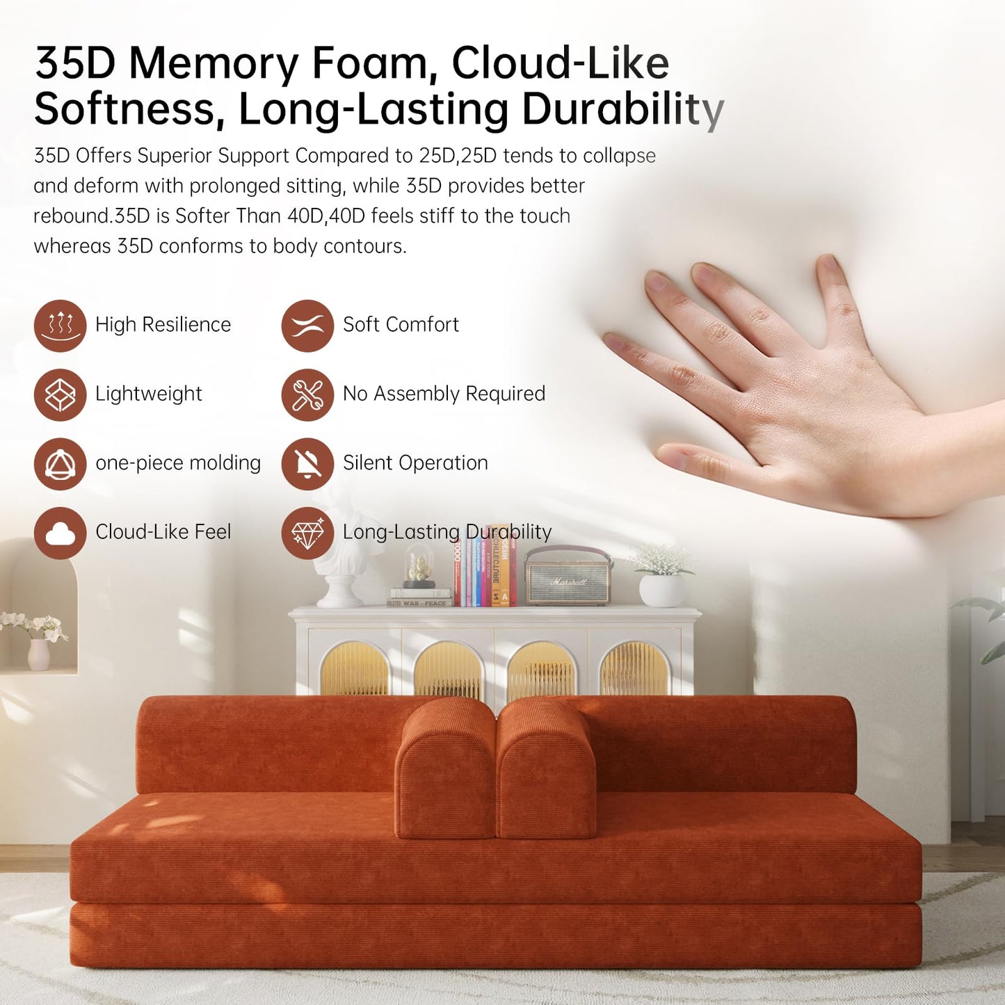 79” Convertible Sofa Bed, 35D High-Density Foam&Corduroy Fabric Sleeper Couch Bed, Fixed-Shape Frame & Removable Armrests,Modular Folding Small Loveseat Futo, Sectional Funto Couch for Small Spaces