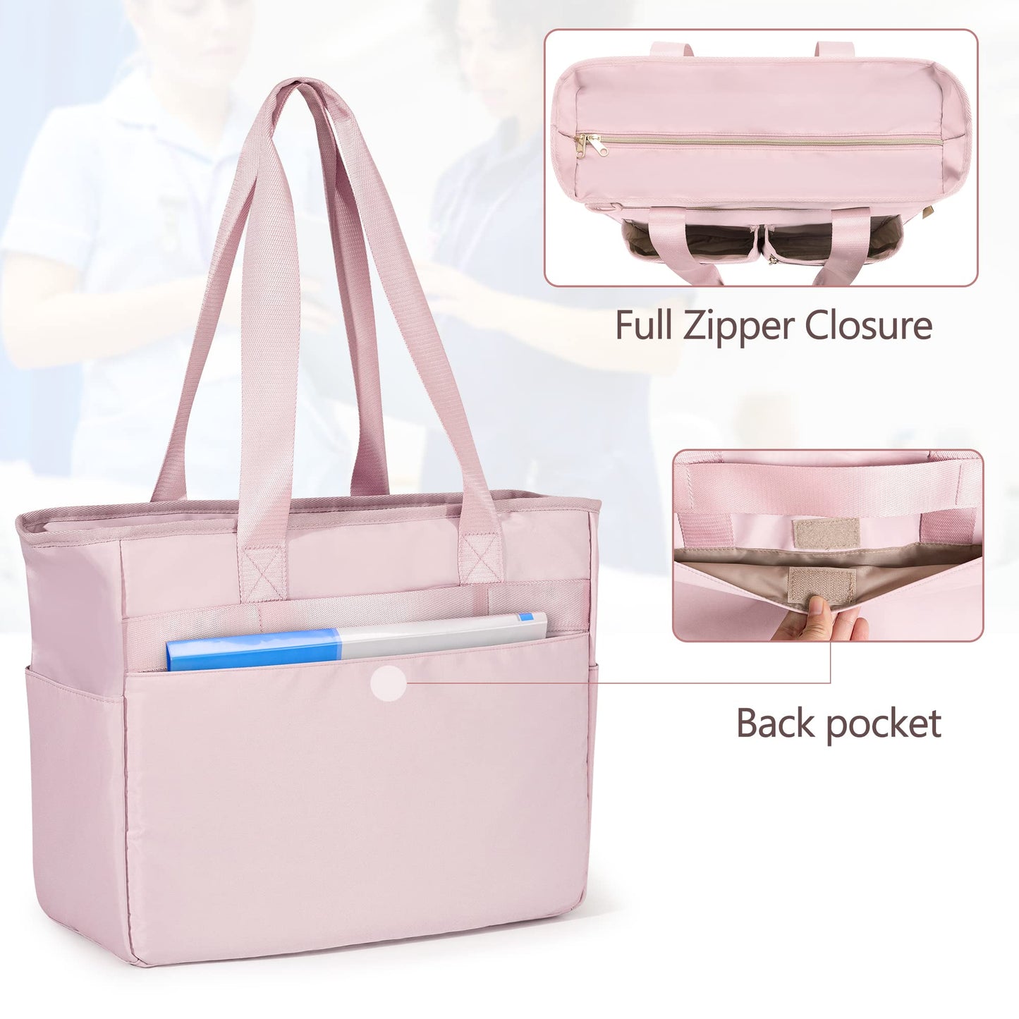 Fasrom Nurse Tote Bag for Work Nurses with Laptop Sleeve, Home Health Clinical Bag for Nursing Students and Medical Assistant, Pink (Patent Pending)