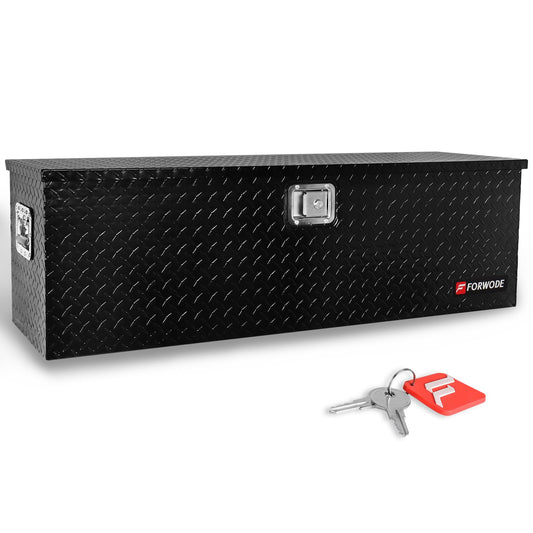 FORWODE 48 Inch Aluminum Truck Tool Box for Pickup Truck Bed RV Toolbox Truck Bed Toolboxes Heavy Duty Waterproof Truck Storage Organizer Chest with Handle and Lock - Black