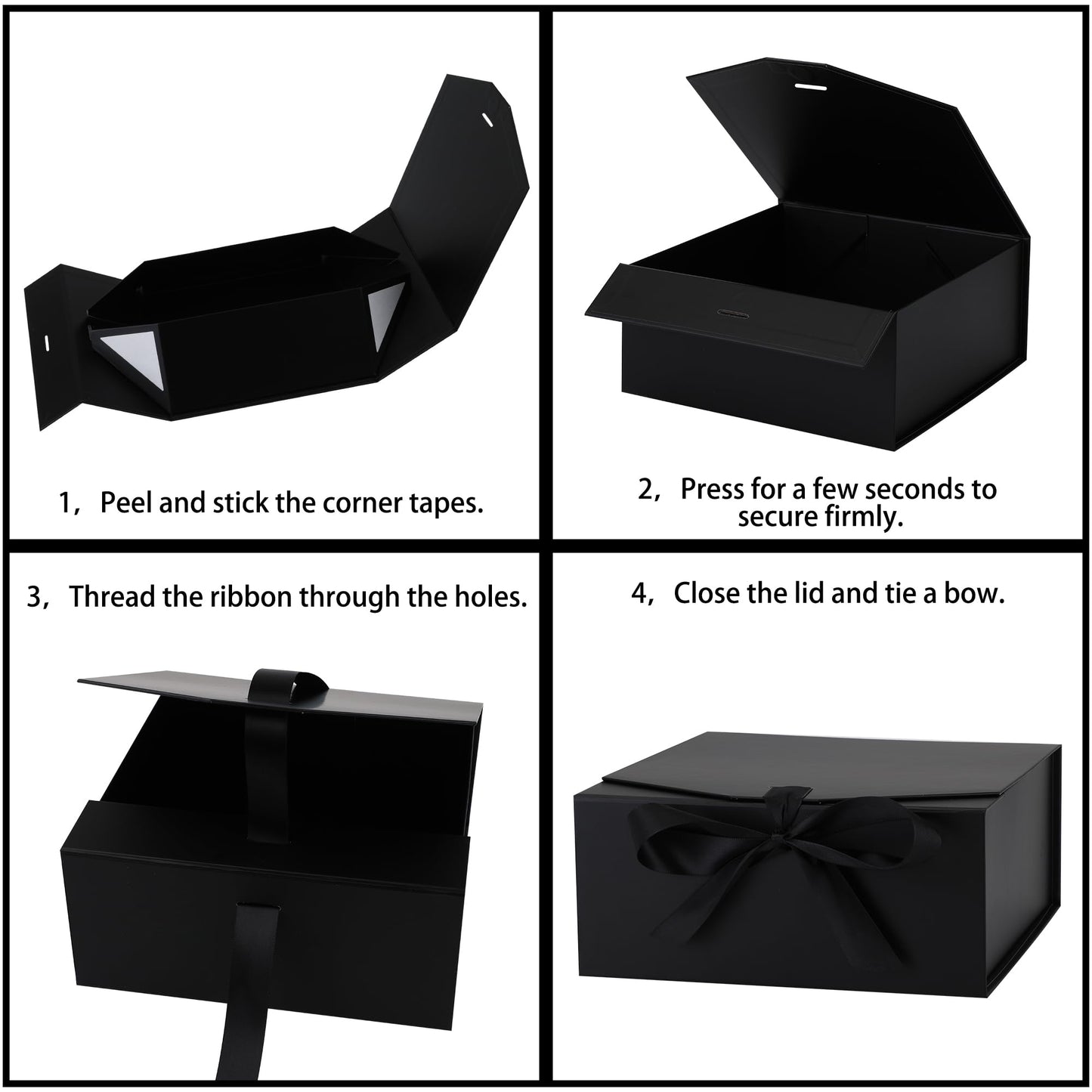 OEMVALATY 6-Pack Gift Boxes,10x7.3x3.5 Inch Magnetic Gift Boxes with Lids for Presents,Black with Ribbon, Bridesmaid Proposal Box for Wedding, Storage, Birthday