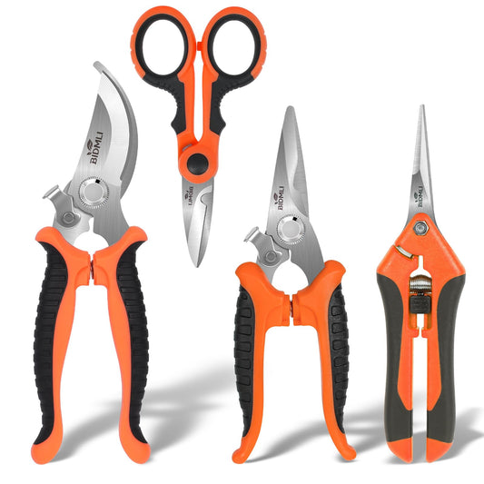 4-Pack Multifunctional Garden Scissors Set-BIDMLI Stainless Steel Pruning &Floral Shears with One-Piece Handle Blades for Tree Pruning, Flower Trimming, and Fruit Picking Tasks at Home&Garden Tool.