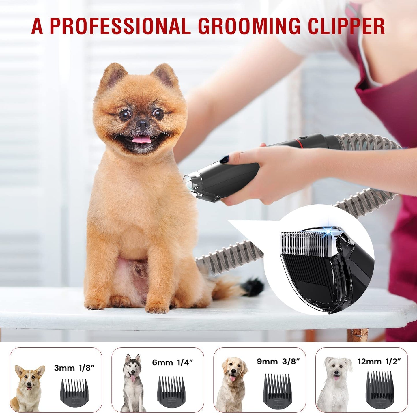 DOGCARE Pet Clipper Grooming Kit and Vacuum Suction 99% Pet Hair, Professional Grooming Clippers for Dog