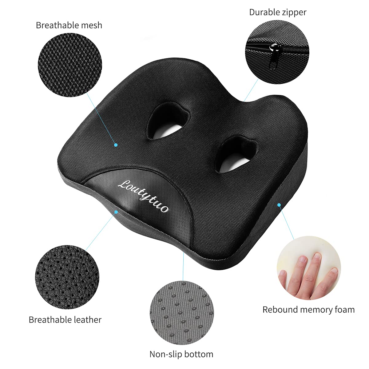 LOUTYTUO Seat Cushion Pillow,100% Memory Foam and Washable Cover,for Office Chair,Car Seat and Wheelchair, Soft Support Seat Cushion