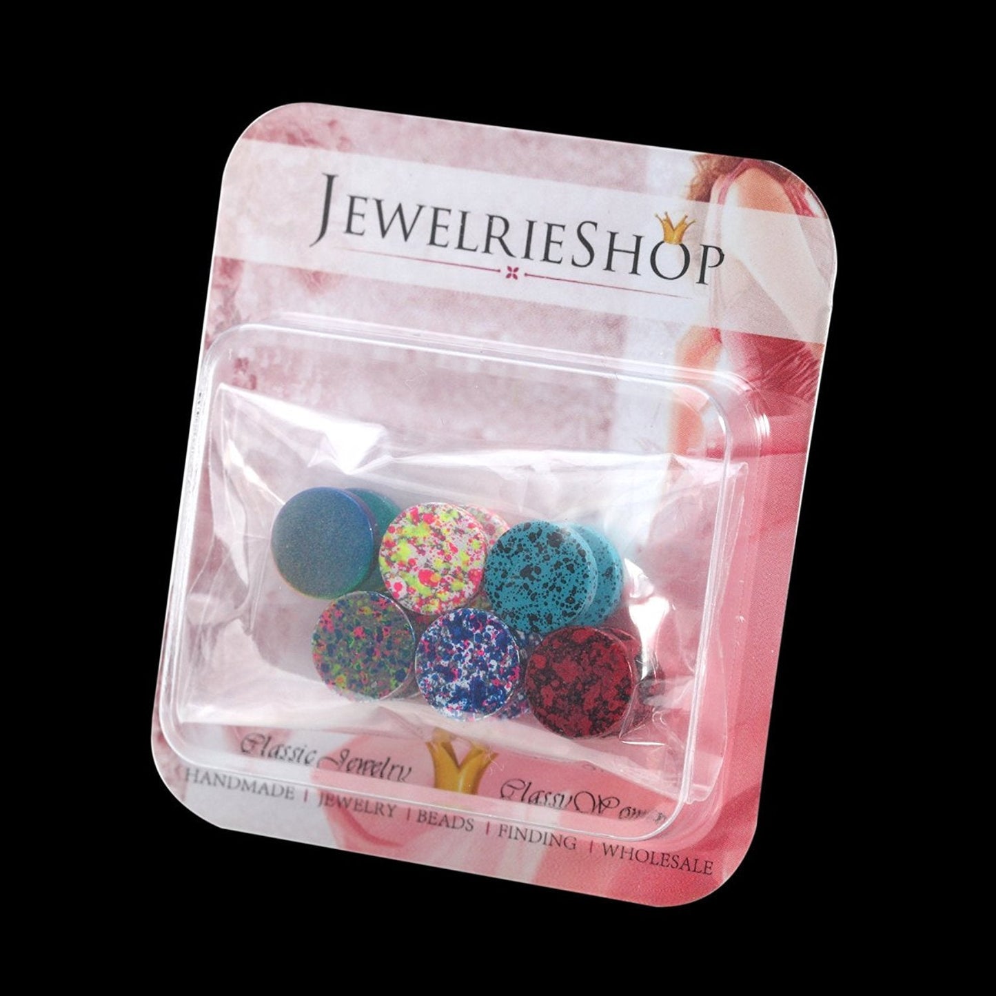 JEWELRIESHOP Fake Plugs Faux Gauge Earrings Stainless Steel Studs Circle Flat Back Cheater Illusion Tunnel Dumbbell Barbell Earrings Fake Ear Plugs for Women (16G, 6pcs, 10mm)