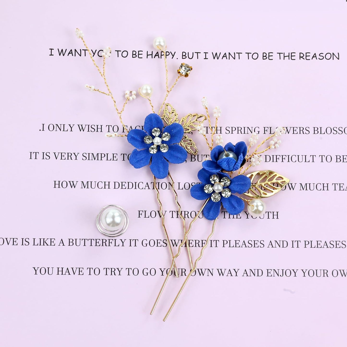 inSowni 20 Pack Classic White Dusty Pink Blue Flower Bridal Wedding Hair Side Combs+U-shaped Flower Hair Pins+Twist Spiral Pearl Hair Pins Pieces Headpieces Accessories for Brides Bridesmaids Women