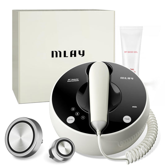 MLAY Professional RF Beauty Machine, Radio Frequency Face Machine with 2 Probes, at Home Radio Frequency Skin Tightening for Lifting, Wrinkle Reducing, Anti Aging - Salon Effects（Gel Included）