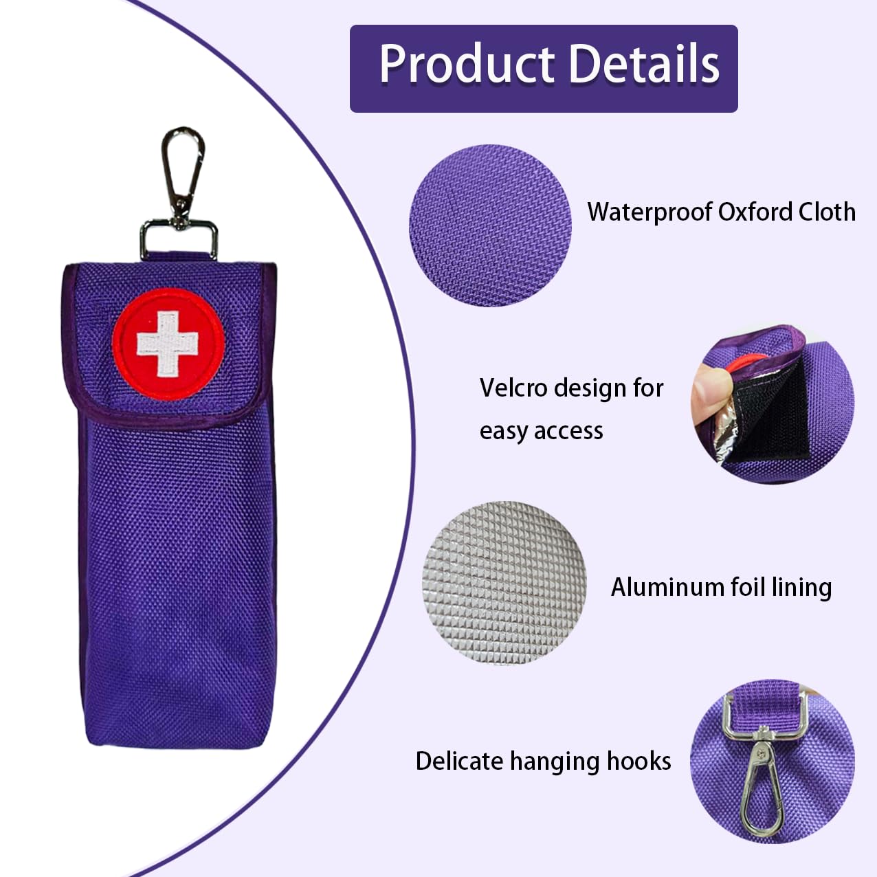 Epipens Carrying Case for 2 Pack,Portable Travel Epipen Insulation Heat Resistant, Allergy Medication Storage Emergency Kit for Men Women, Diabetes Sports Outdoors Bag for Travel (Purple)
