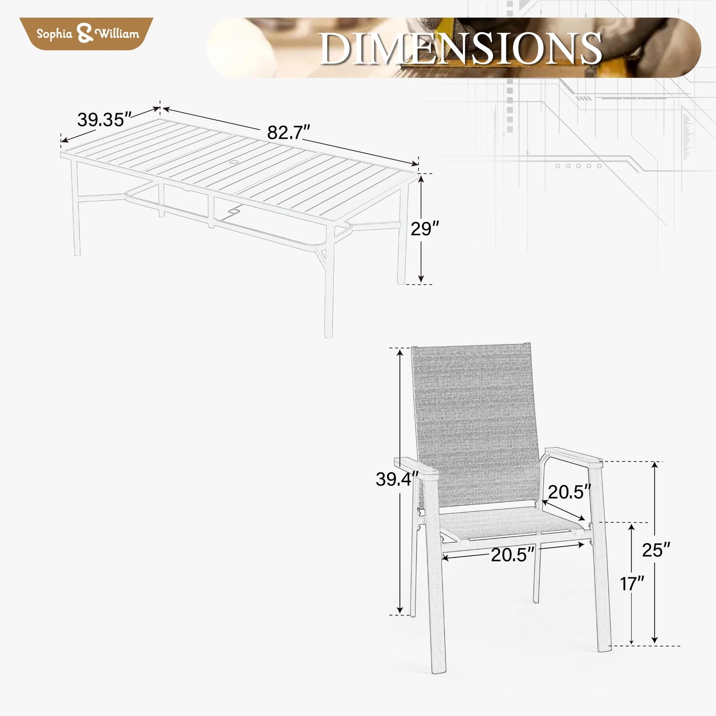 Sophia & William Patio Dining Set 9 Pieces, Patio Table and Chairs Set for 8, 83"x 39" Large Rectangular Metal Dining Table and 8 x Lightweight Aluminum Stackable Chairs (Beige)