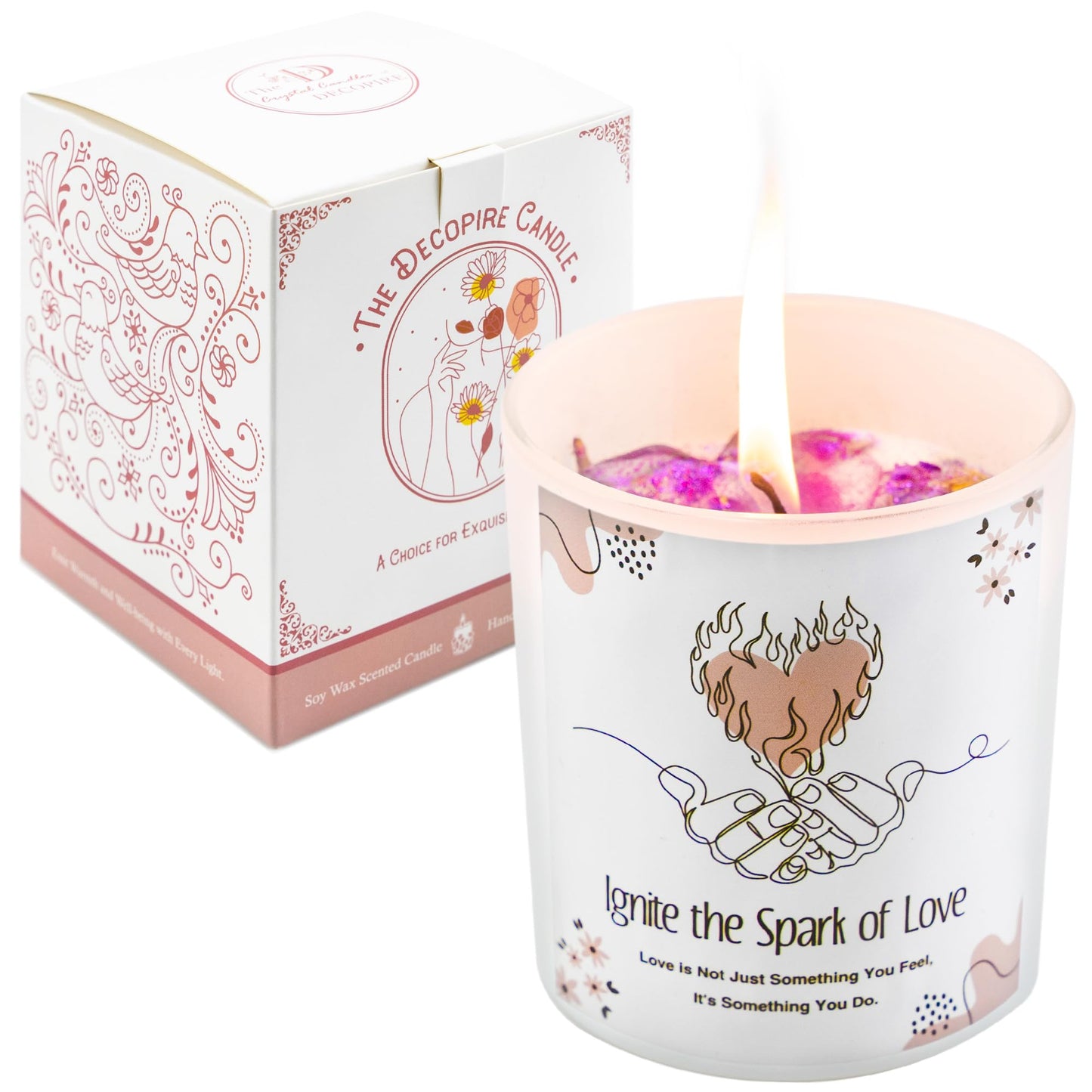 Love Candle Anniversary Wedding Gifts, Engagement Gift, Amethyst Crystal Candle, Couple Gifts for Her, Men, Women, Husband, Wife, Girlfriend, Valentine’s Day, Christmas, Birthday, Rose Scented Candle