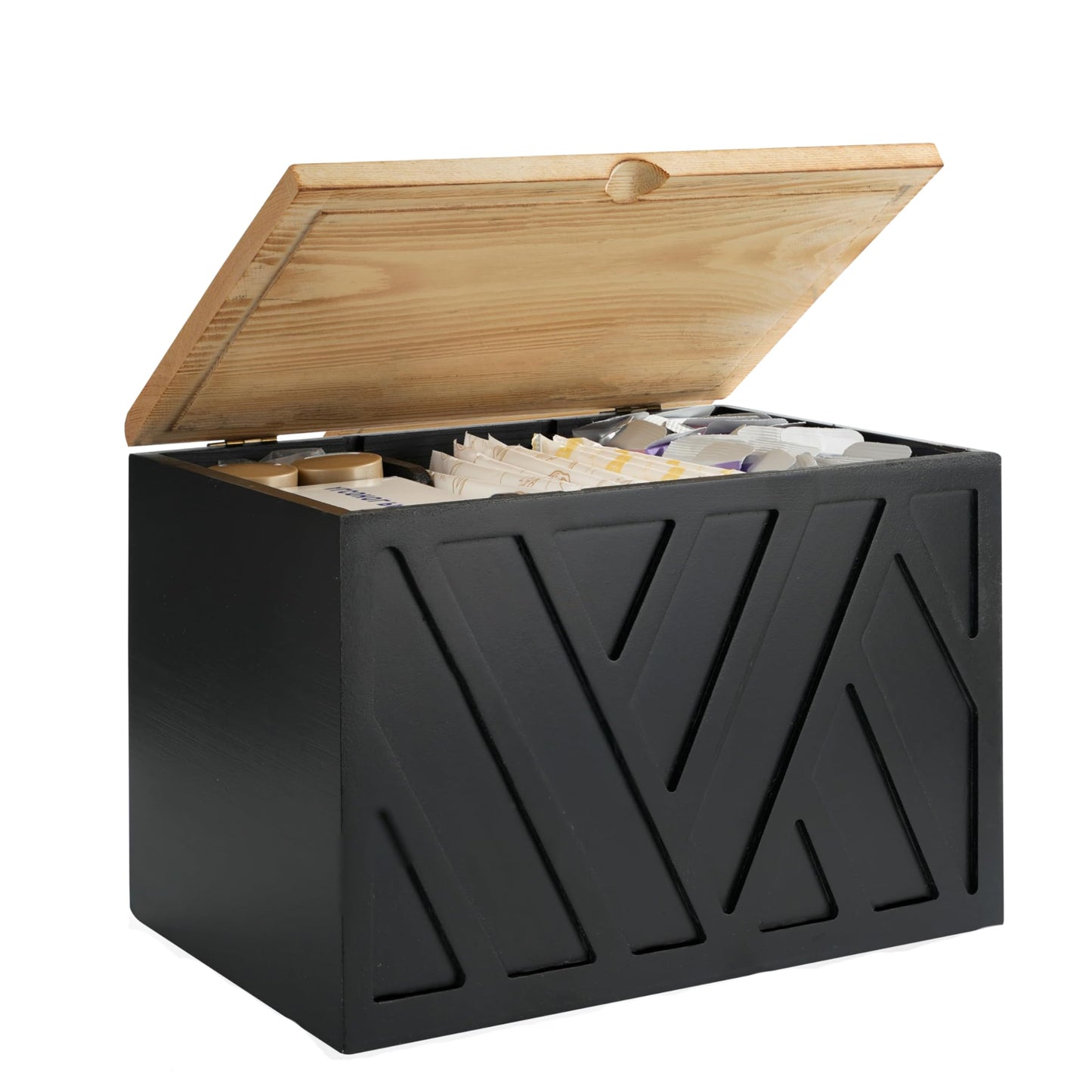 KeepTwenty Tampon Holder for Bathroom Decor Feminine Product Organizer With Lid Shark Week Box Wooden Pad Girl Stuff Box (BLACK, lid) (1, BLACK)
