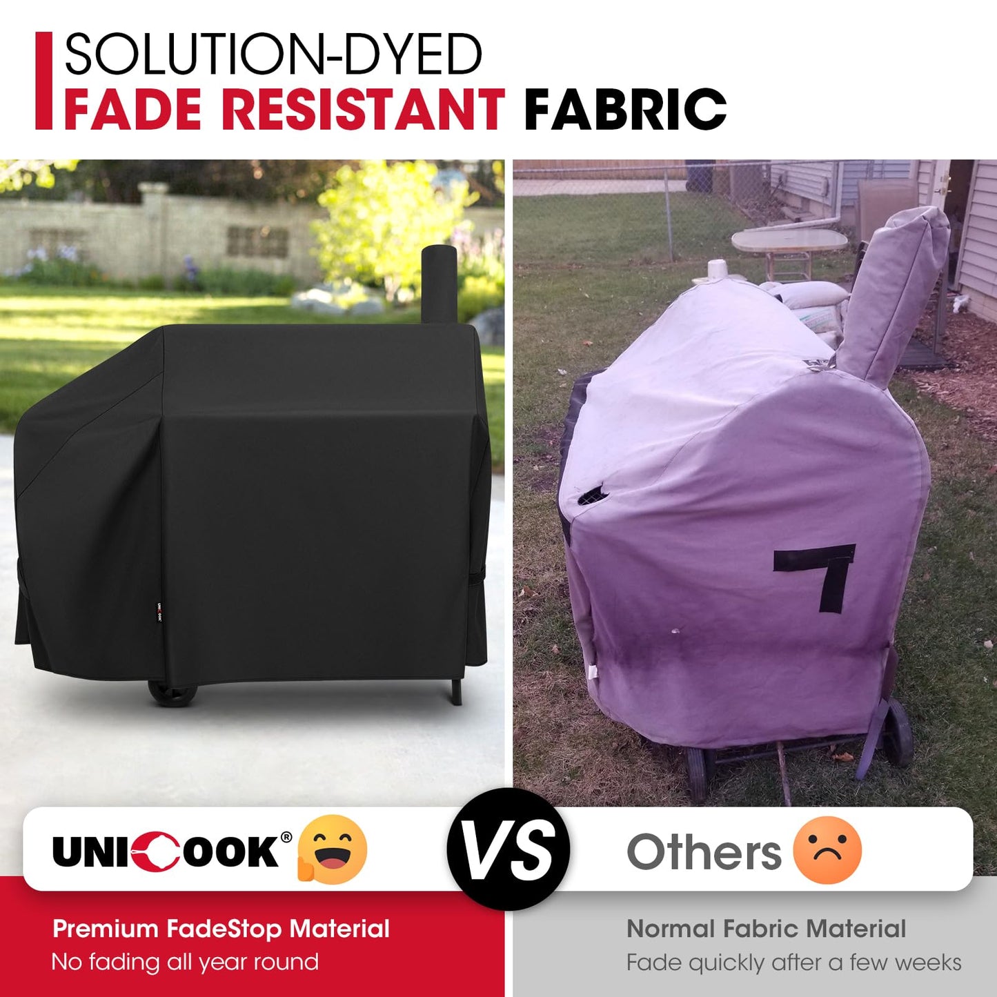Unicook Offset Smoker Cover 60 Inch, Outdoor Heavy Duty Waterproof Charcoal BBQ Grill Cover, Fade Resistant, Compatible for Brinkmann, Char-Broil, Royal Gourmet and More, Black