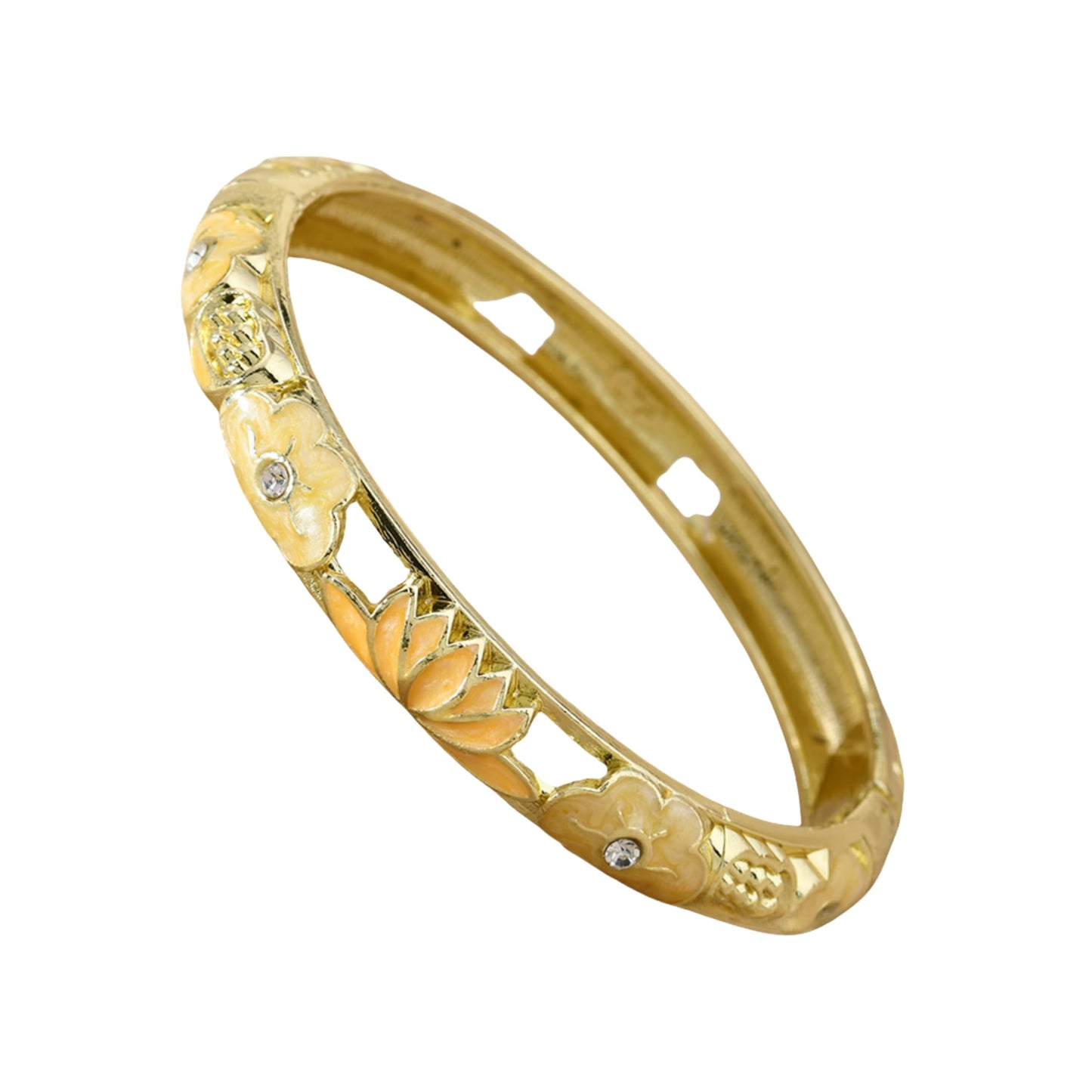 sunglnl Cloisonne Bracelet For Women, Lotus Diamond Enamel Cute Multi Tone Chunky Bangle Gold Plated Hollow Vintage Bracelets Stackable Wife Jewelry Friendship Gift (Yellow Lotus)