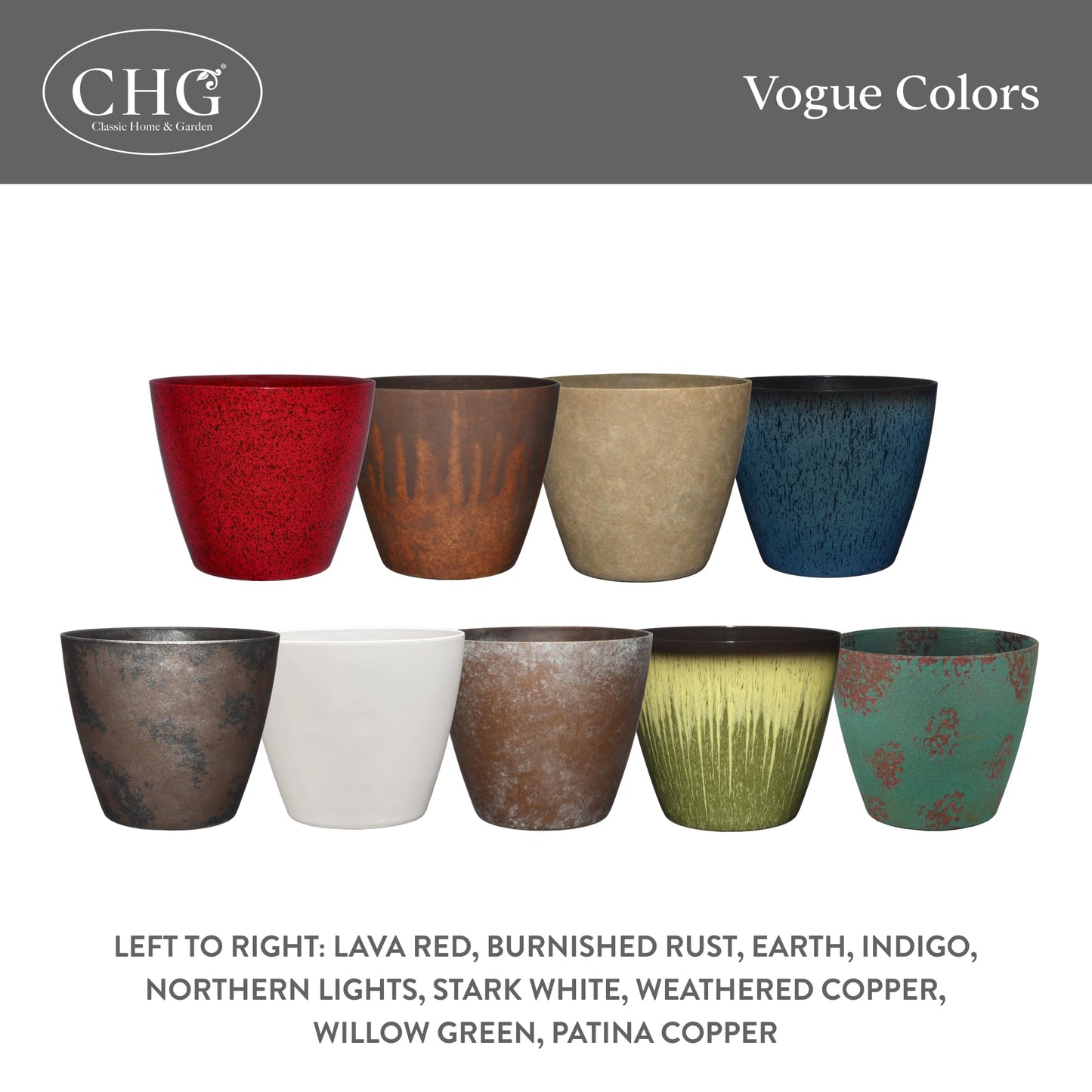 Classic Home and Garden Vogue Planter Pots w/Pottery Quality Finish - Modern Indoor & Outdoor Flower Pots - UV-Resistant Porch Planters - Decorative Pot for Flowers & Herbs (8” Burnished Rust)