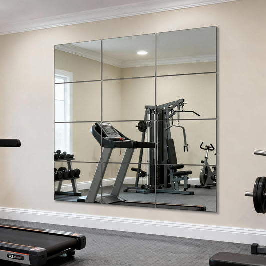 yuzeyurun 12Pcs 12″×14″ Glass Gym Mirror for Home Gym, HD Wall Mirror Tiles for Home Gym, Bedroom, Living Room, Door, Closet