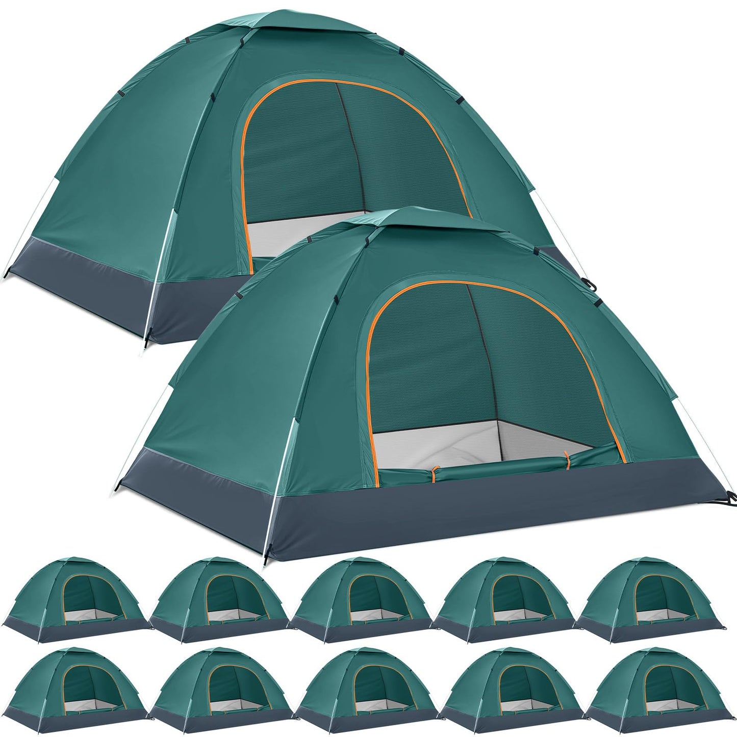 Woanger 10 Pack 10/16 Pack Bulk 2 Person Camping Tents for Homeless Lightweight Tent with Rain Fly and Carrying Bag Waterproof Windproof Setup Pop Up for Camping Backpacking Donation (Green)