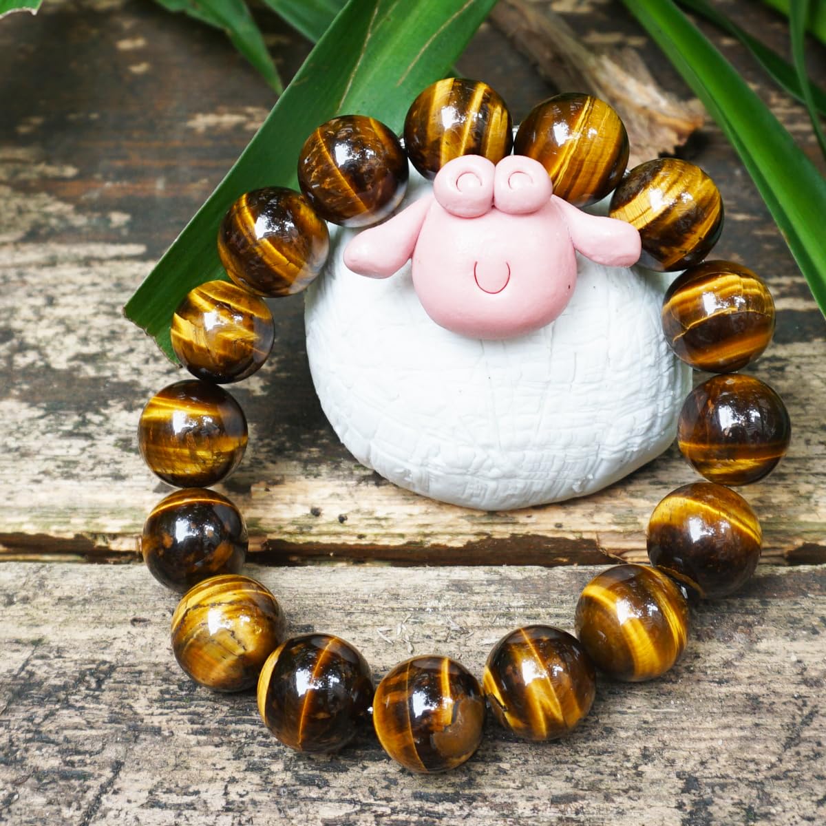 TaHLga Tigers Eye Mens Bracelet 14MM with Golden Brown Cats Eye | Fits for About 8" XLarge Wrist | Natural Solar Plexus Chakra Gemstones | Bring Luck Wealth Courage | Protection from Evil | Gift