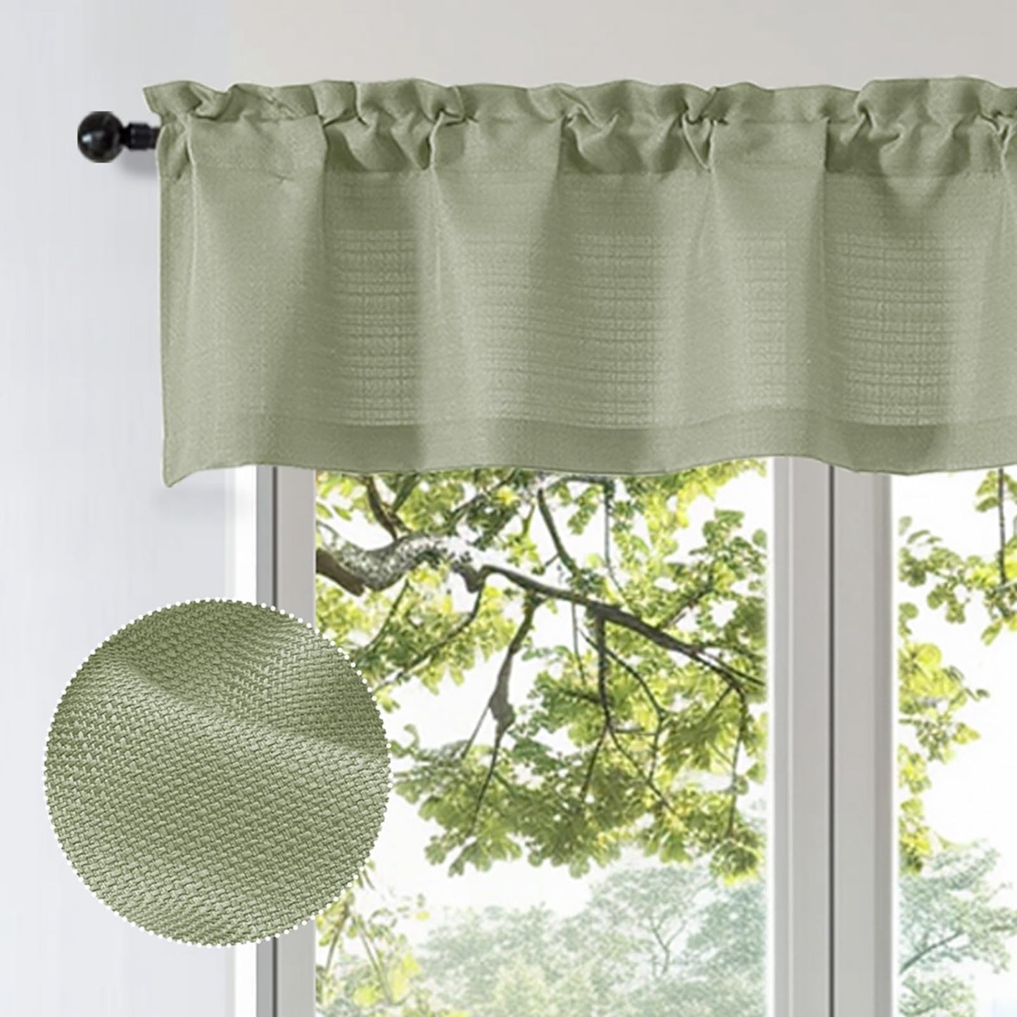 OWENIE Bob 1 PCS Light Green Valances for Windows, Faux Linen Textured Kitchen Window Curtains Valance for Bedroom Living Room, Modern Soft Airy Solid Rod Pocket Bathroom Cafe Curtain, 60Wx14L Inch