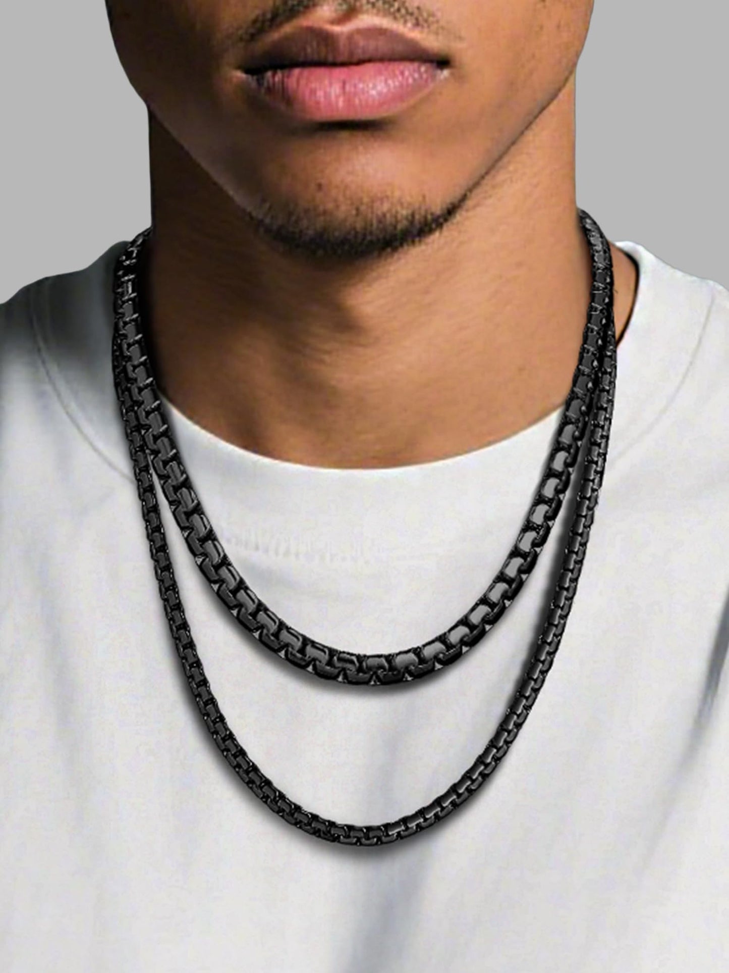 PROSTEEL Stylish Stainless Steel Flat Link Chain Necklace for Men, 2mm/4mm/6mm/8mm. Silver/18K Gold/Black, Hypoallergenic Jewelry, 14"-30", Come with Box, Black8mm-30in