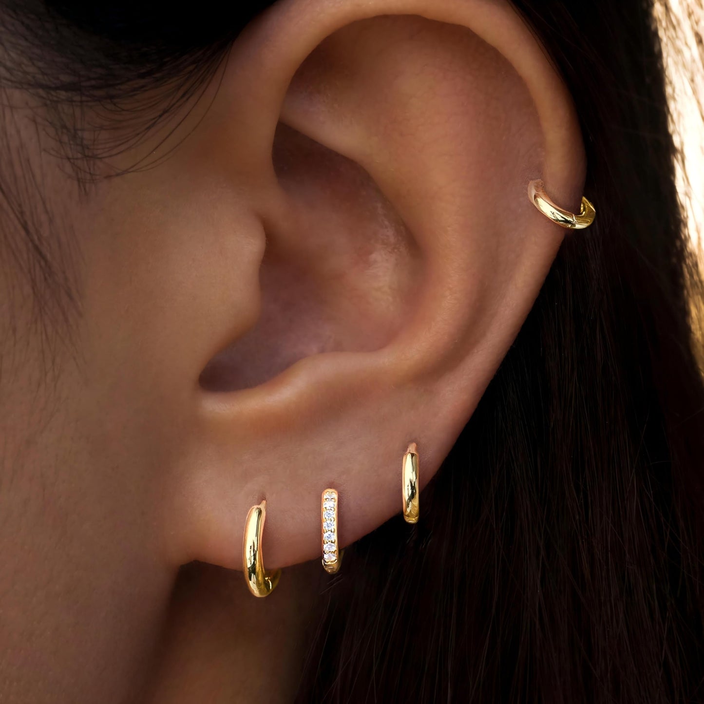 8mm Rook Huggie Small Hoop Earrings Set for Women Gold Stack Cartilage Rook Earring Sets for Multiple Double Piercing Lightweight Mini Thin Cute Dainty Trendy Clip On Mom Jewelry Gifts