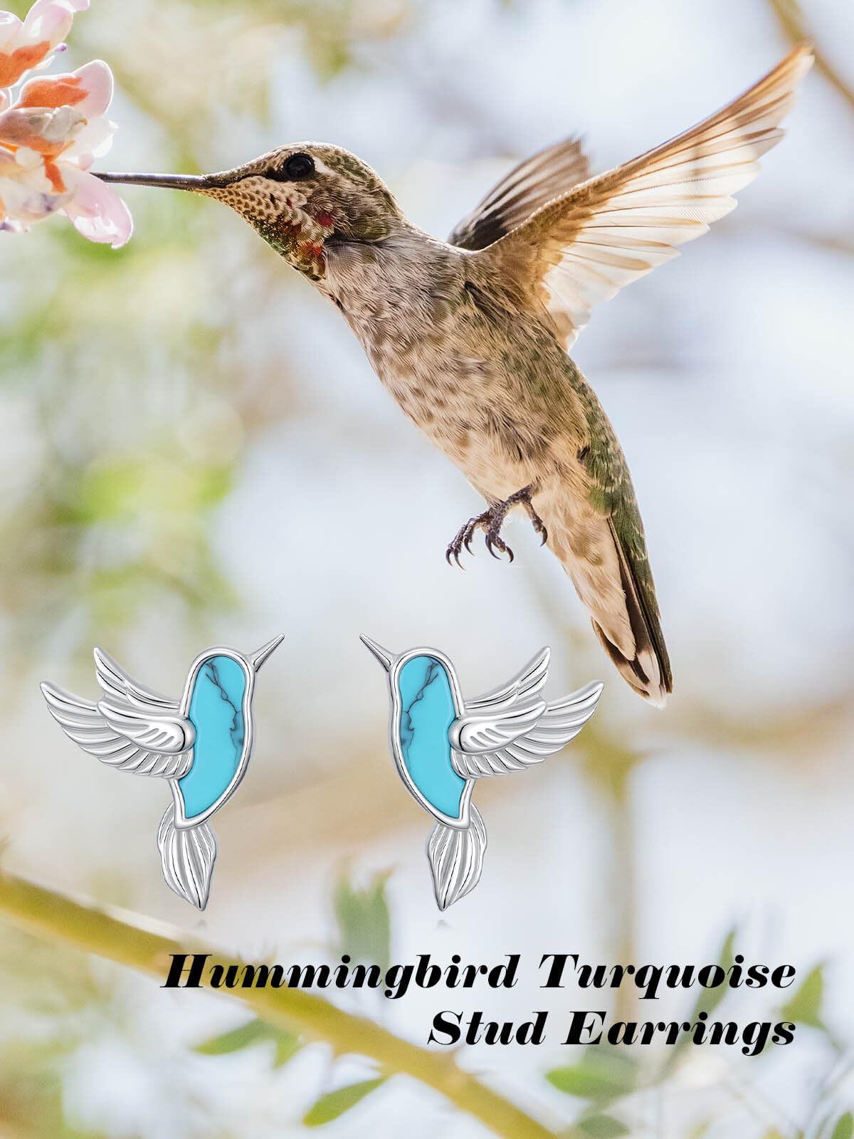 WINNICACA Hummingbird Stud Earrings for Women Turquoise Earrings 925 Sterling Silver Jewelry Hypoallergenic Gift for Sensitive Ears Birthday Mothers Day Gifts for Mom Women Wife