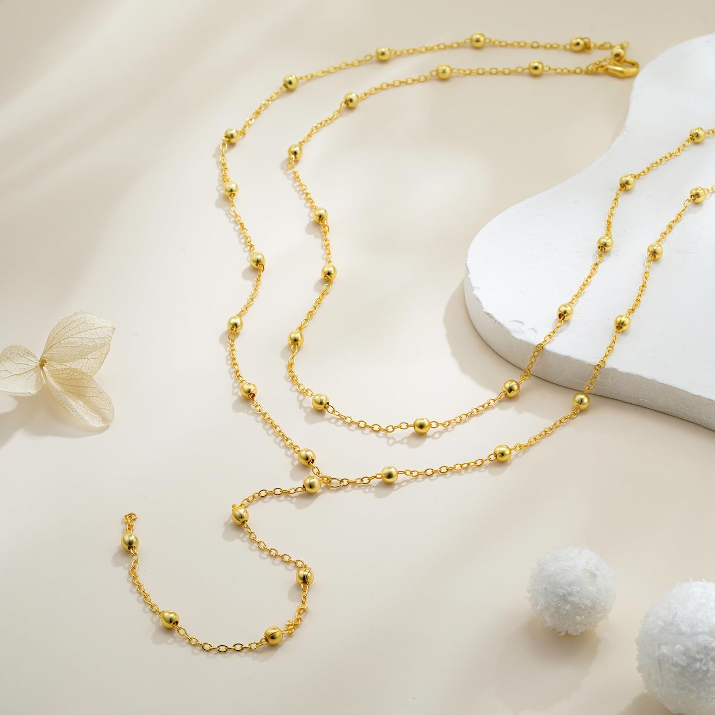 Treasure Bender Lariat Gold Necklace for Women Long 14k Gold Plated Y-Shaped Body Bead Chain Choker Necklace Pendant Charm Layered Necklaces Non Tarnish Trendy Gold Jewelry for Women Summer