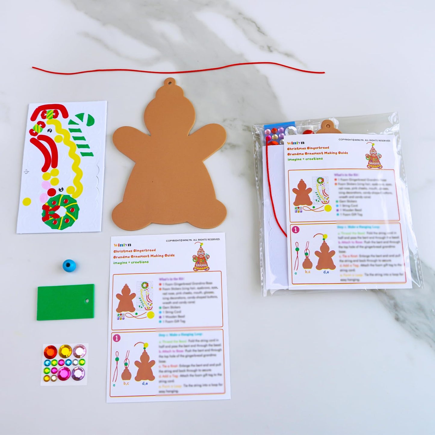 Winlyn 24 Sets 12 Designs Christmas Craft Kits Winter Crafts DIY Gingerbread Man Xmas Tree Ornaments Decorations Festive Foam Stickers Arts and Crafts Kids Holiday Classroom Activities Party Favors