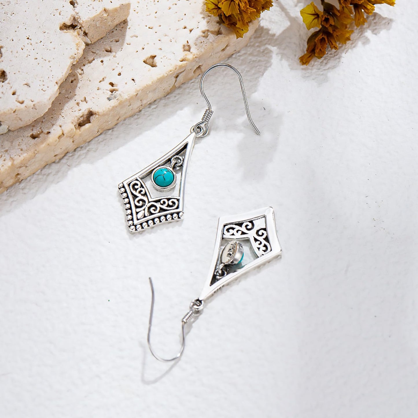 Eetaitai Turquoise Earrings for Women 925 Sterling Silver Vintage Spiral Earrings Turquoise Dangle Earrings Western Jewelry Mothers Day Gifts for Mom Wife Sister