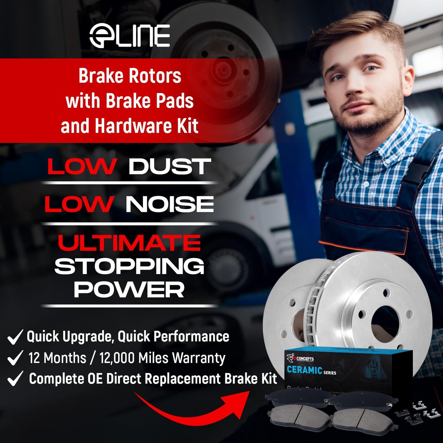 R1 Concepts Front and Rear Brake Kit For 2017-2019 Nissan Qashqai; 2014-2022 Nissan Rogue S, SL, SV, Sport S, Sport SV 4-Door| Blank Brake Rotors and Ceramic Brake Pads| Hardware included