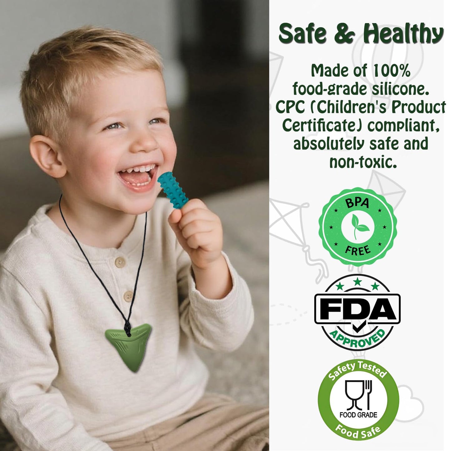 Chew Necklaces for Sensory Kids & Adults - 7 PCS Silicone Chewy Necklace Sensory Toys for Kids with Autism, ADHD, Anxiety, Oral Motor Stimulation, Chewable Teething Necklace for Baby BPA Free